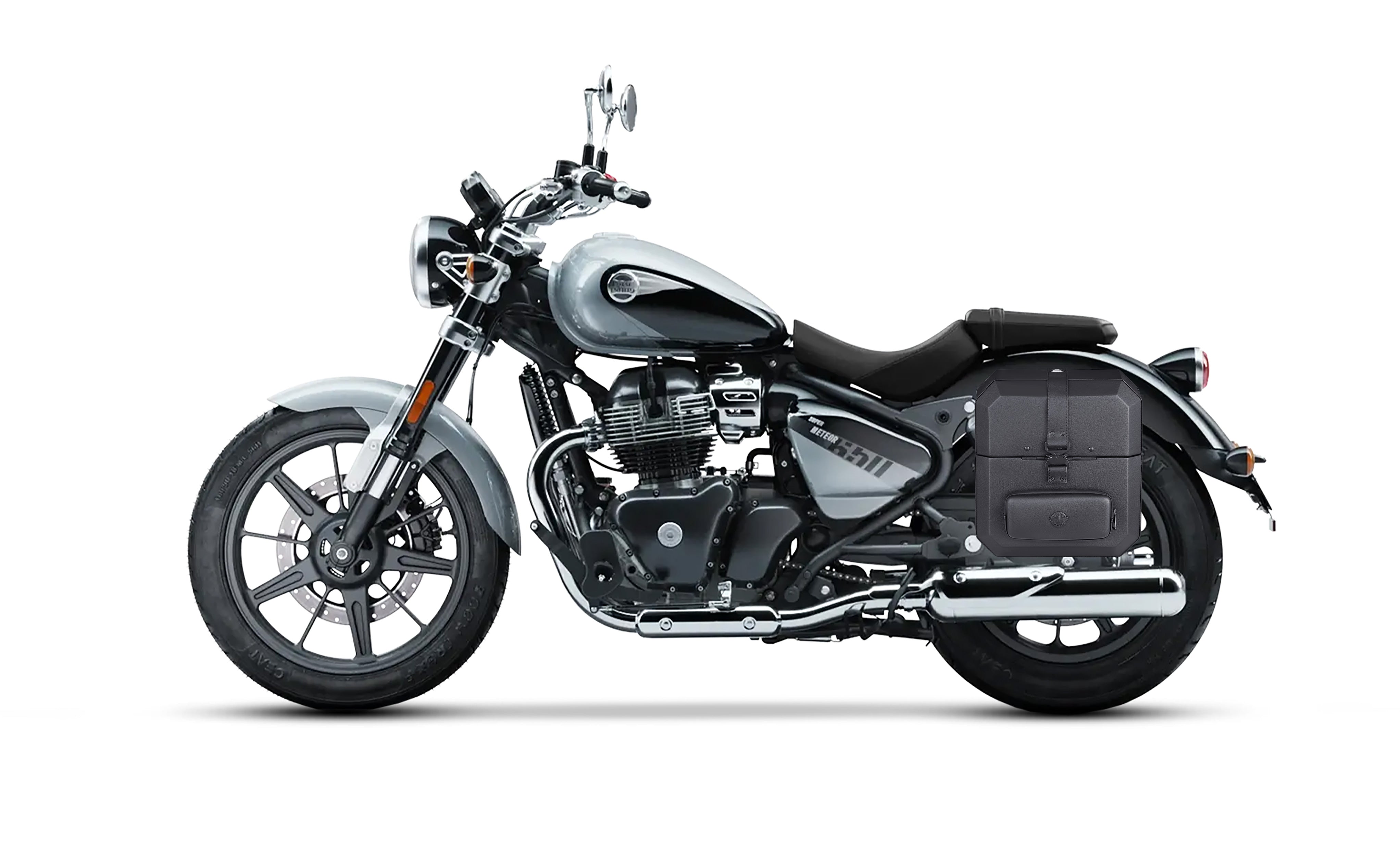 30L - Outlaw Quick-Mount Medium Royal Enfield Super Meteor 650 Hard Saddlebags Bag on Bike @expand