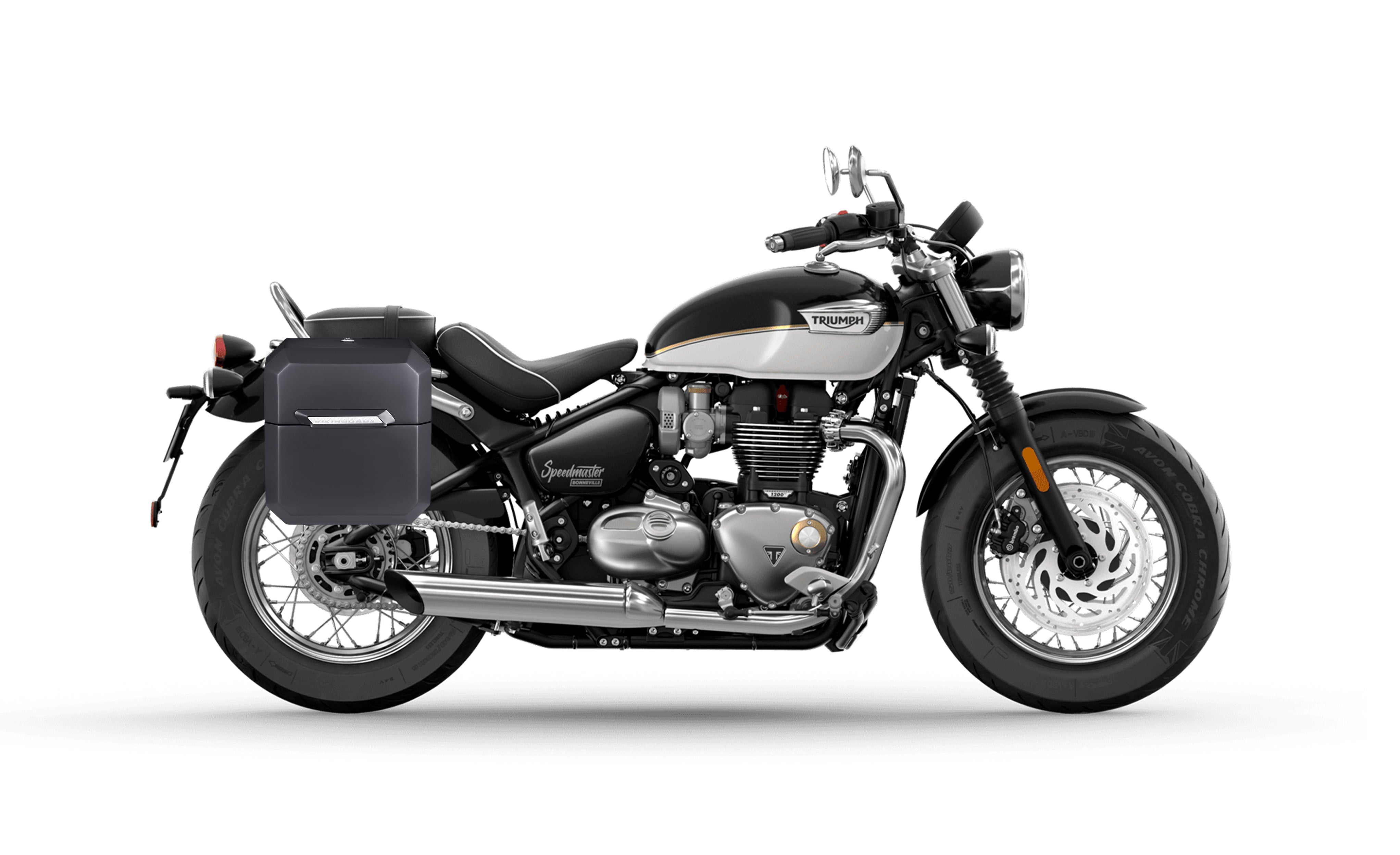 30L - Outlaw Quick-Mount Medium Triumph Bonneville Speedmaster 2018+ Matte Hard Saddlebags Bag on Bike @expand