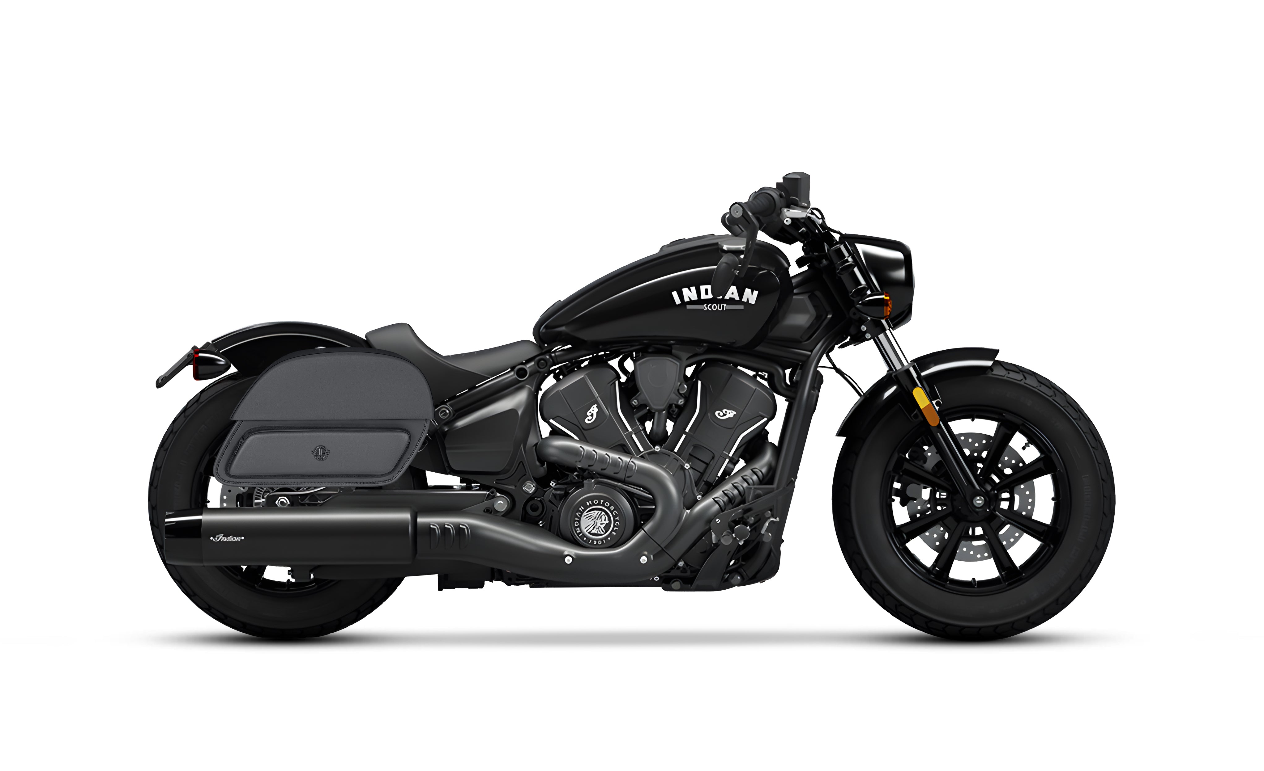 32L - Pantheon Large Shock-Cutout Indian Scout Bobber Motorcycle Saddlebags Bag on Bike @expand