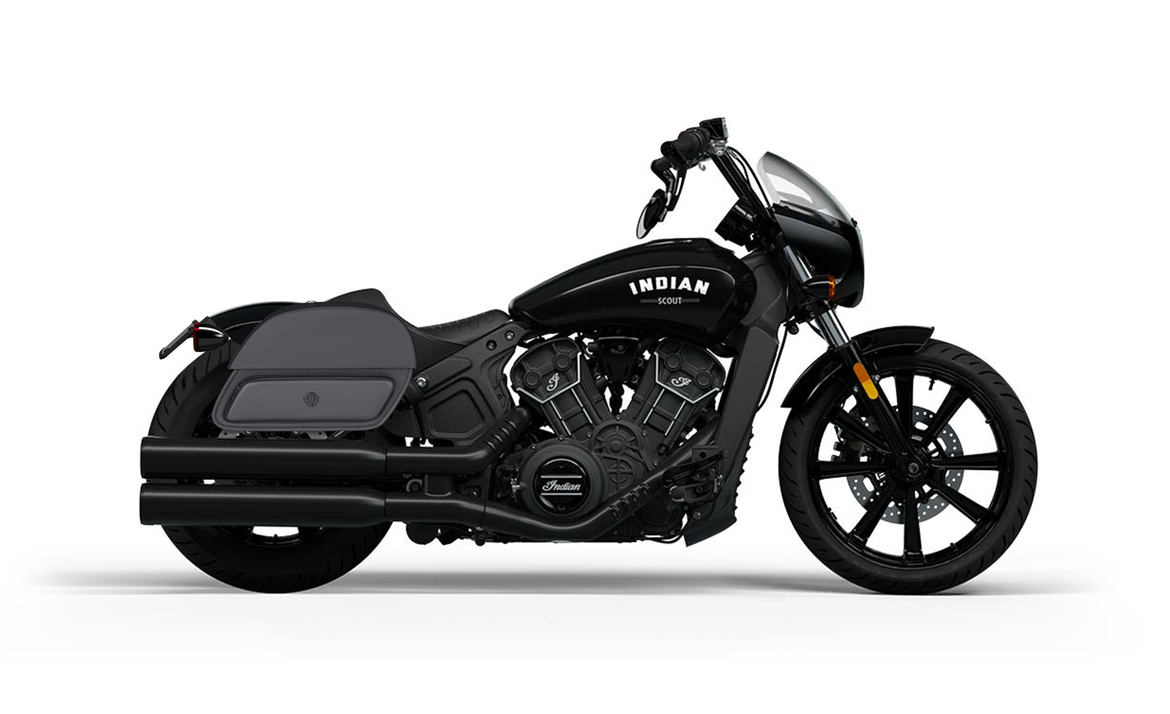 32L - Pantheon Large Shock-Cutout Indian Scout Rogue Motorcycle Saddlebags Bag on Bike @expand