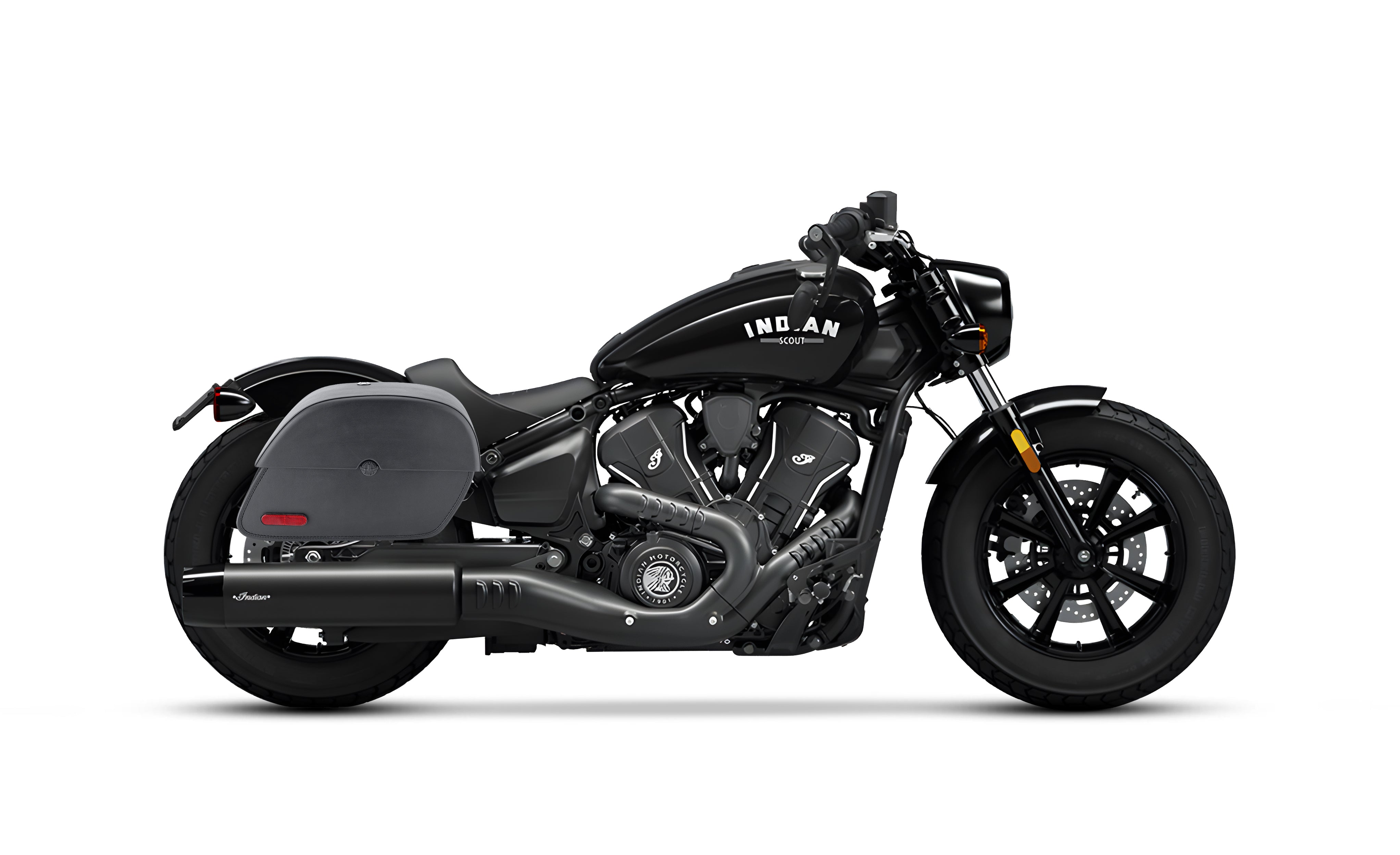 32L - Panzer Large Shock-Cutout Indian Scout Bobber Motorcycle Saddlebags Bag on Bike @expand