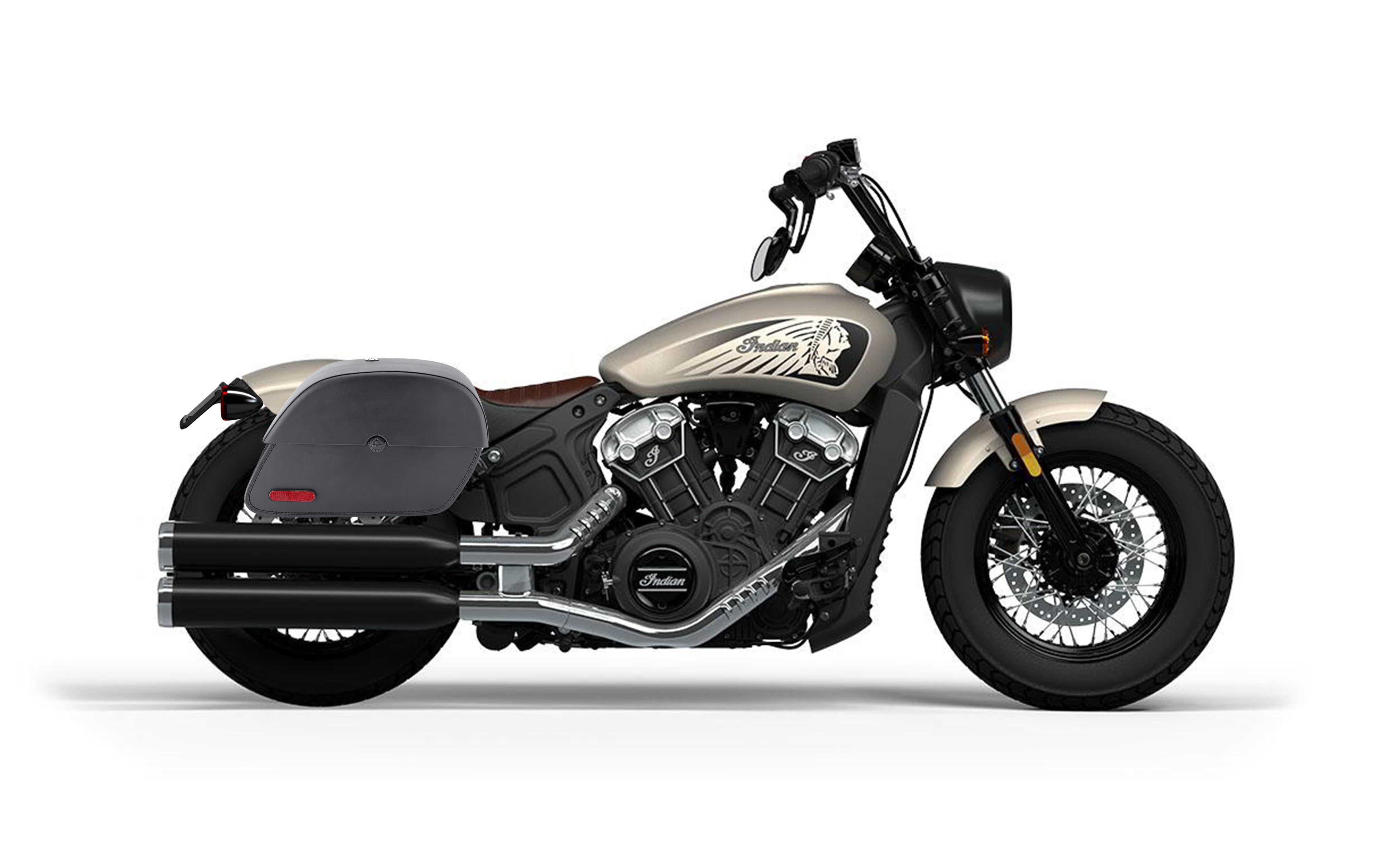 32L - Panzer Large Shock-Cutout Indian Scout Bobber Twenty Motorcycle Saddlebags Bag on Bike @expand