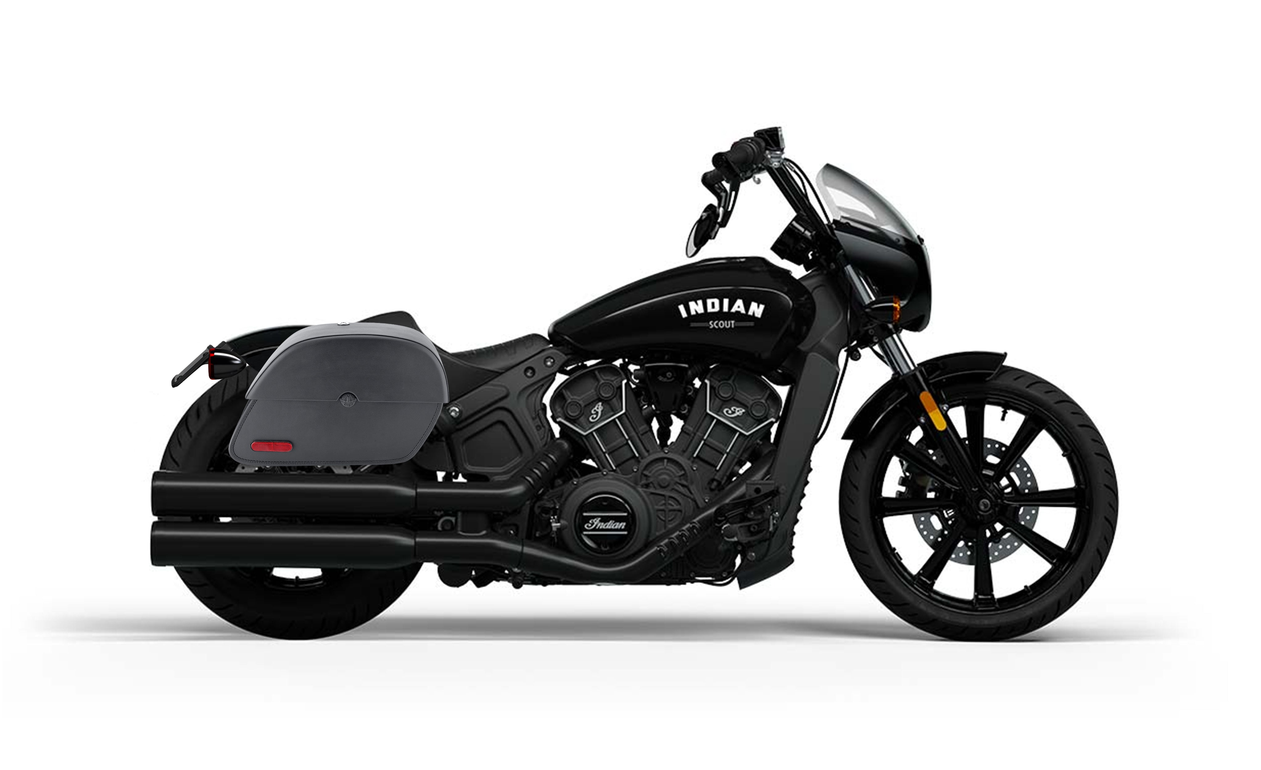 32L - Panzer Large Shock-Cutout Indian Scout Rogue Motorcycle Saddlebags Bag on Bike @expand