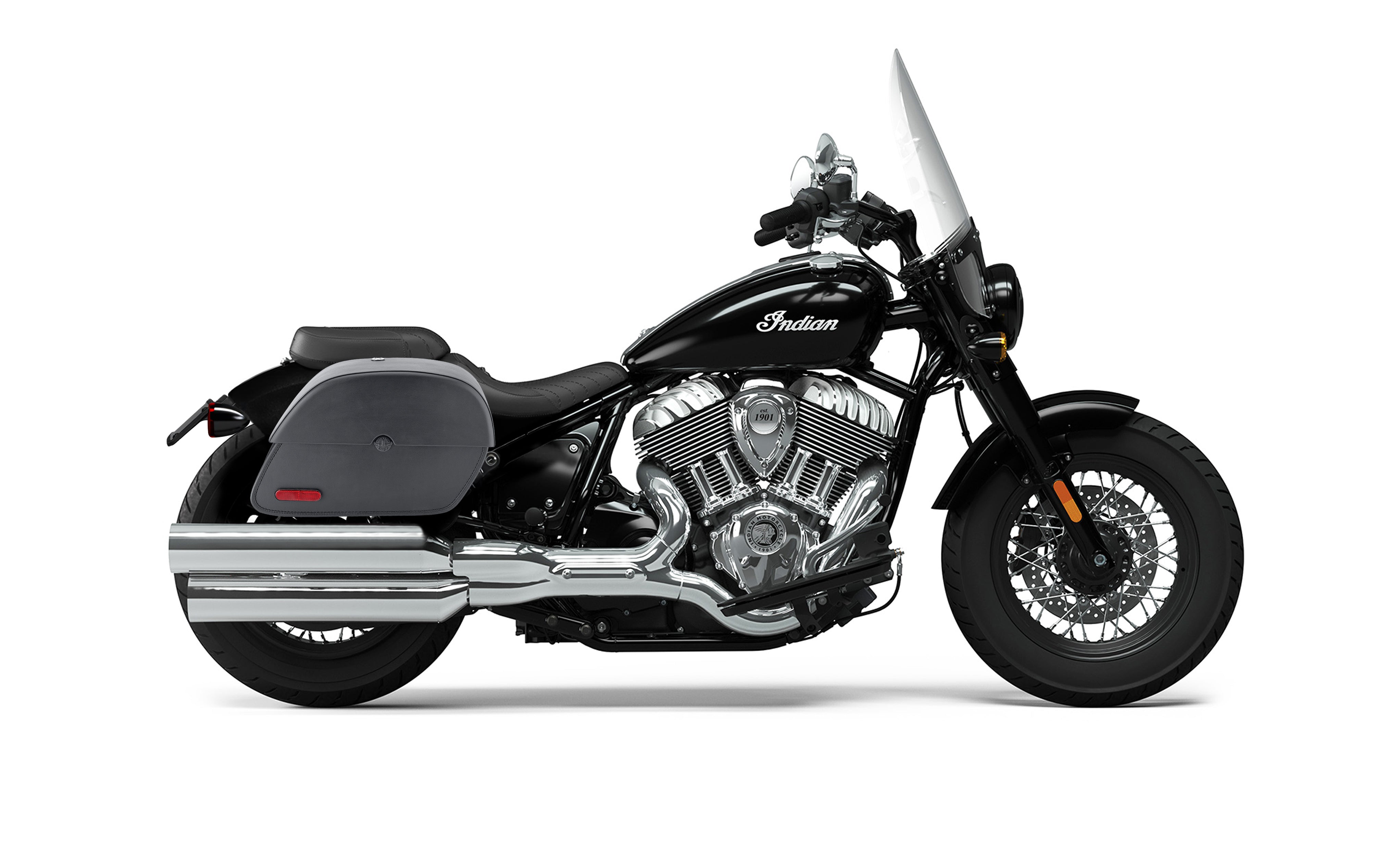 32L - Panzer Large Shock-Cutout Indian Super Chief Limited Motorcycle Saddlebags Bag on Bike @expand