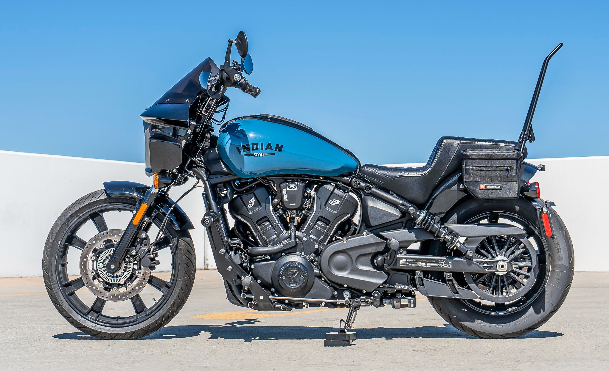 8L - Patriot Small 2025+ Indian Sport Scout Sixty Throw Over Saddlebags Lifestyle @expand