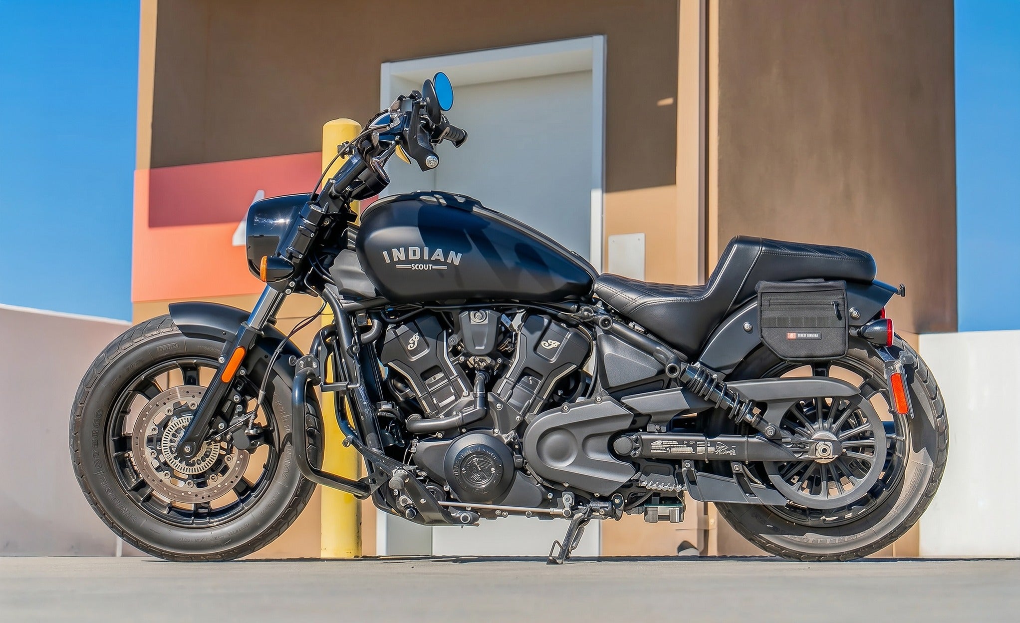 8L - Patriot Small 2025+ Indian Sport Scout Throw Over Saddlebags Lifestyle @expand