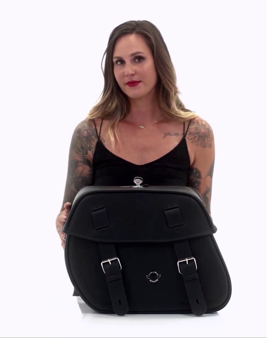 25L - Arch Large Shock Cutout Leather Saddlebags for Harley Sportster 1200 Roadster XL1200CX Video