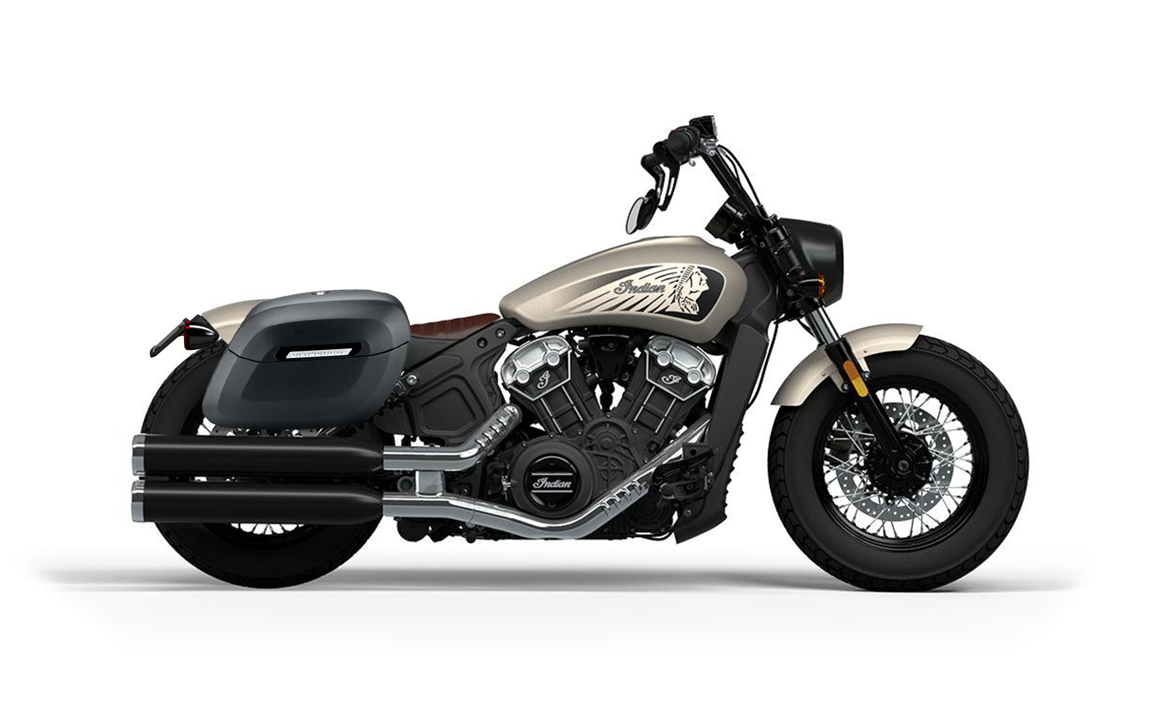 36L - Lamellar Raven XL Shock-Cutout Indian Scout Bobber Twenty Leather Wrap Hard Saddlebags Bag on Bike @expand