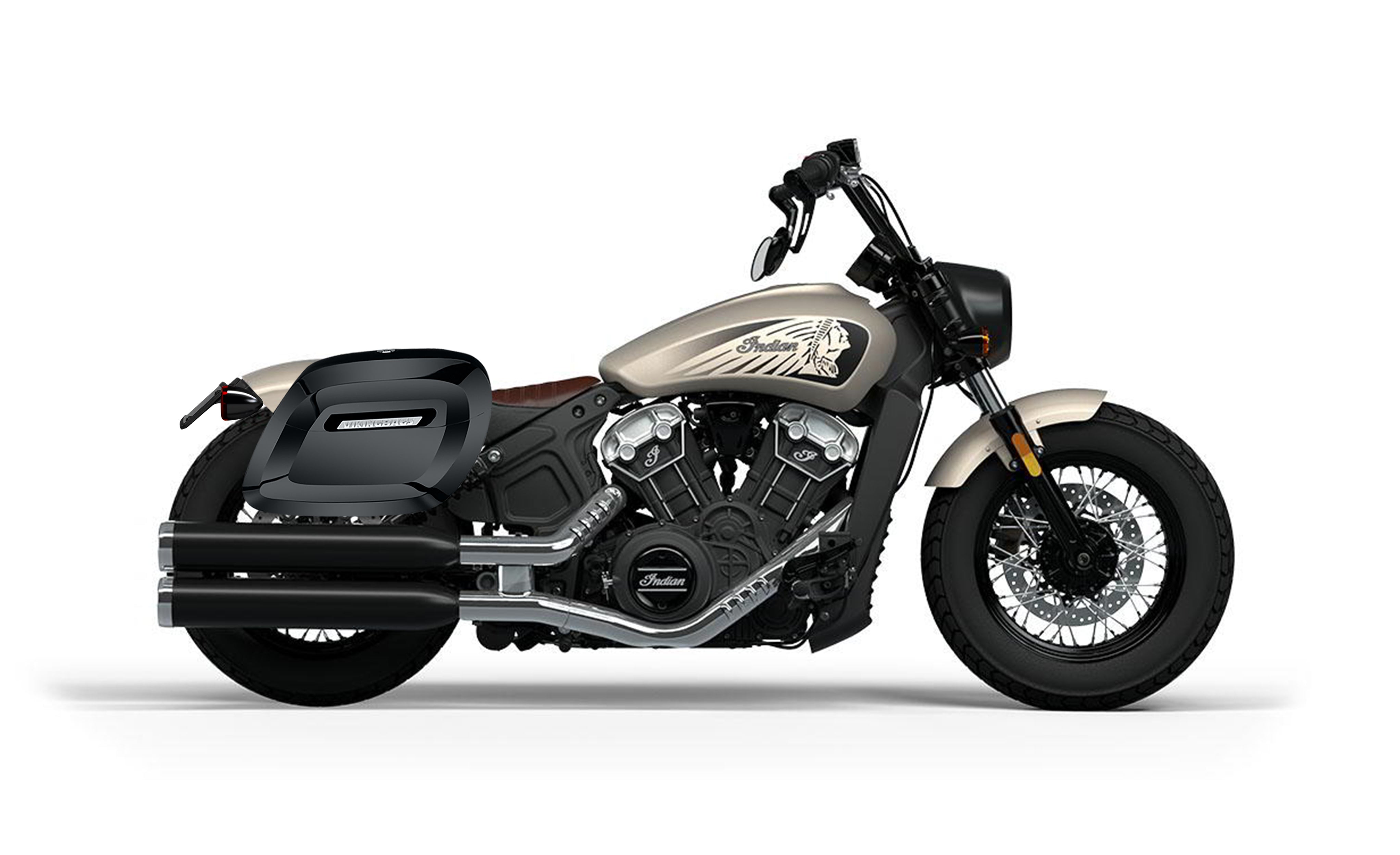 36L - Lamellar Raven XL Shock-Cutout Indian Scout Bobber Twenty Painted Hard Saddlebags Bag on Bike @expand