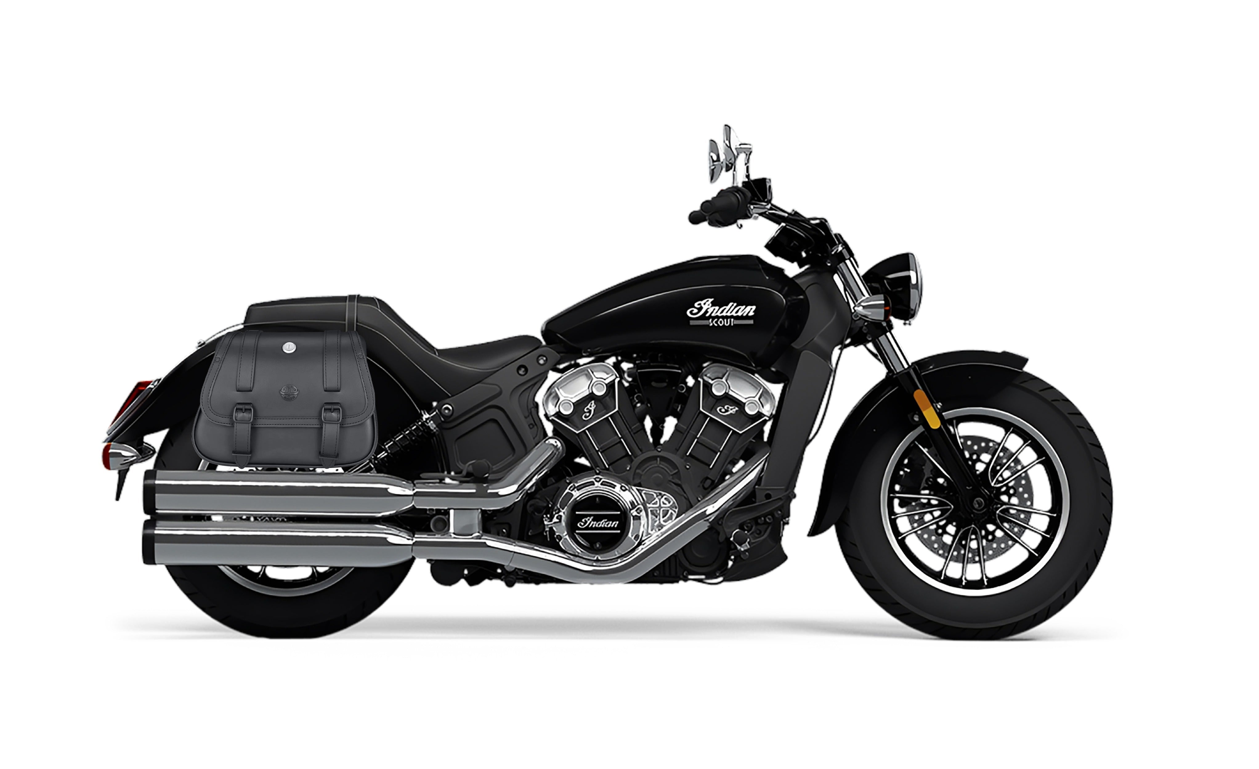 25L - SpiritBlade Large Indian Scout Leather Saddlebags Bag on Bike Image @expand