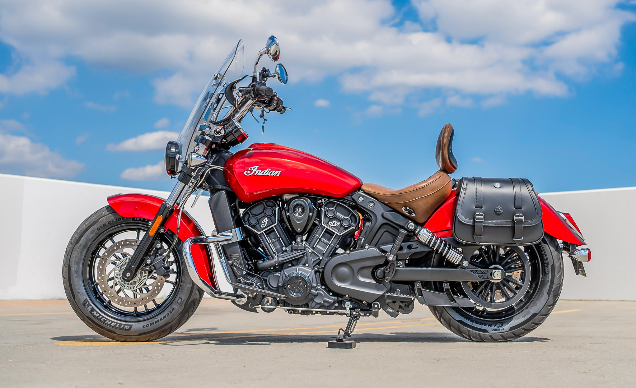 25L - SpiritBlade Large Indian Scout Leather Saddlebags Lifestyle @expand