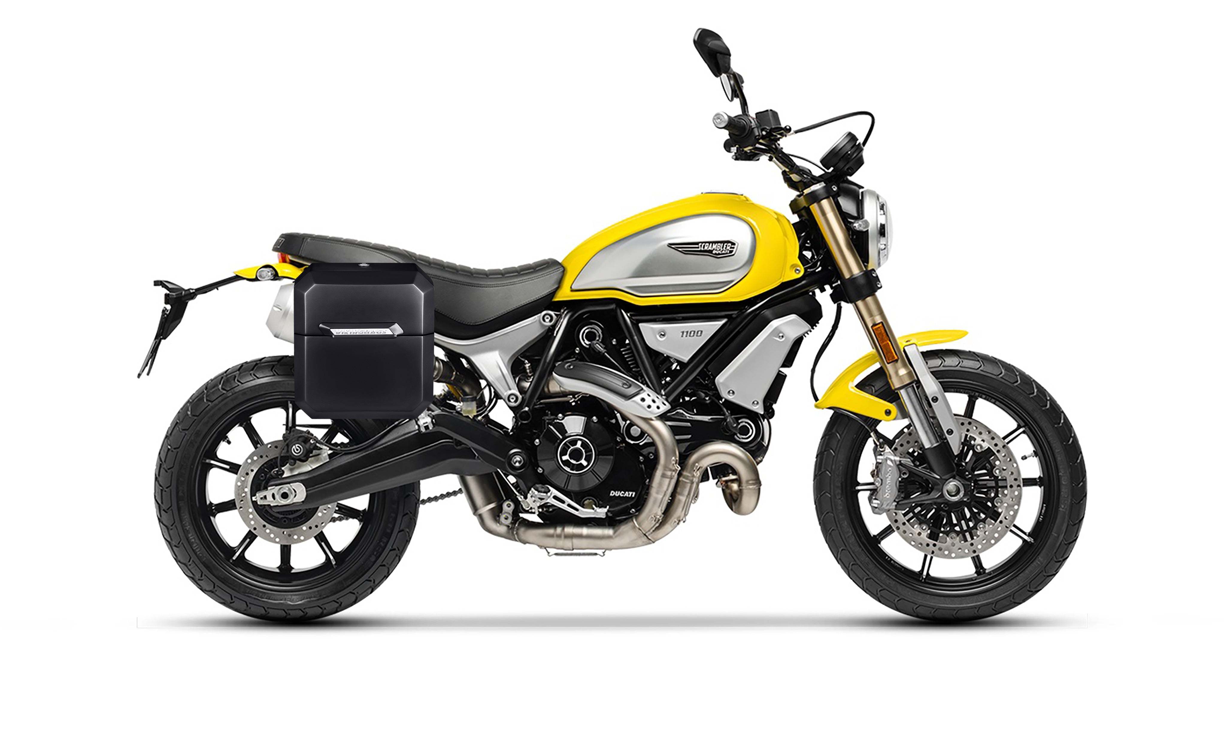 15L - Outlaw Quick-Mount Medium Ducati Scrambler 1100/Special/Sport Painted Hard Solo Saddlebag (Right Only) Bag on Bike @expand