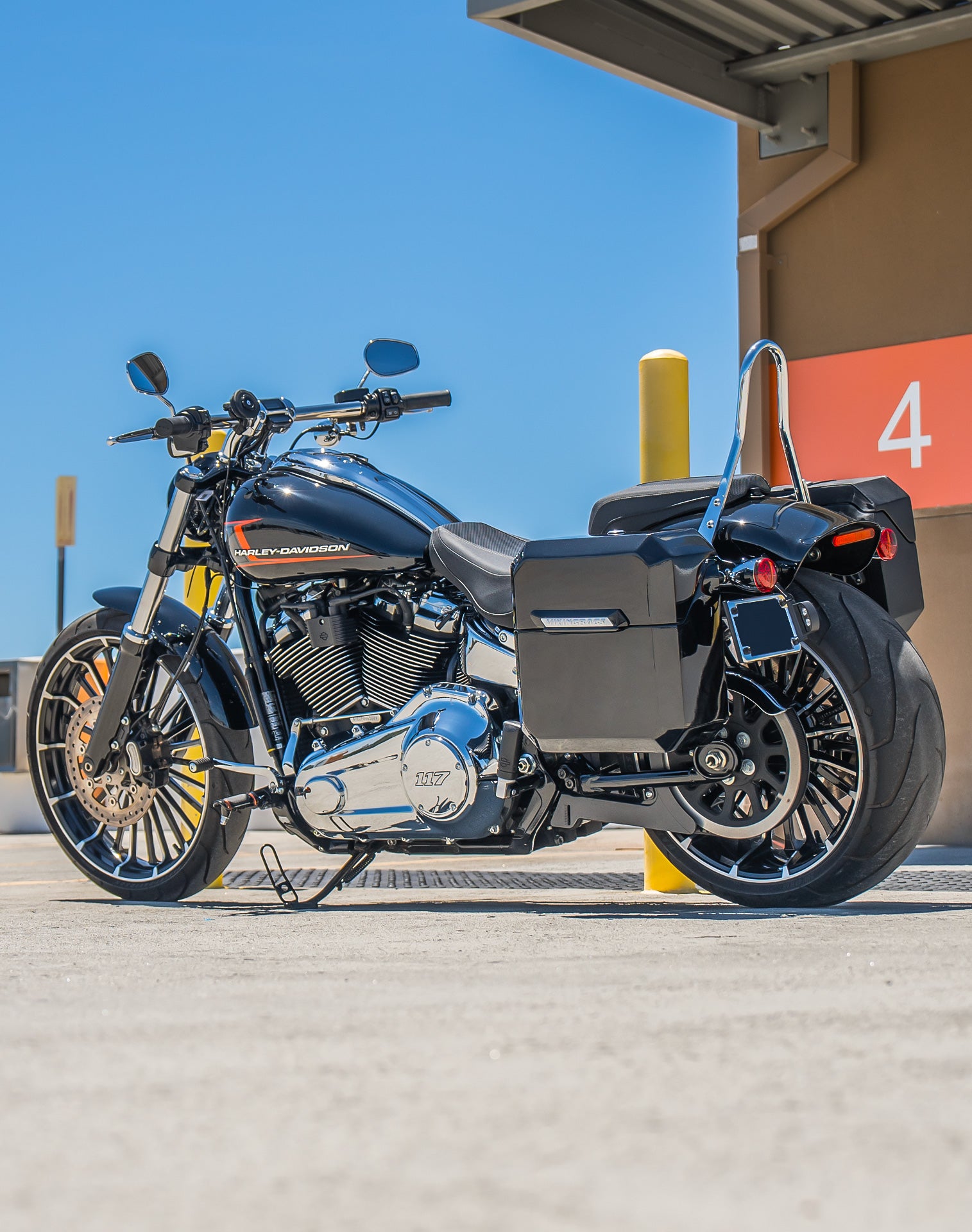 15L - Outlaw Quick Mount Medium Harley Softail Breakout FXBR/S Painted Hard Solo Saddlebag (Left Only) Lifestyle