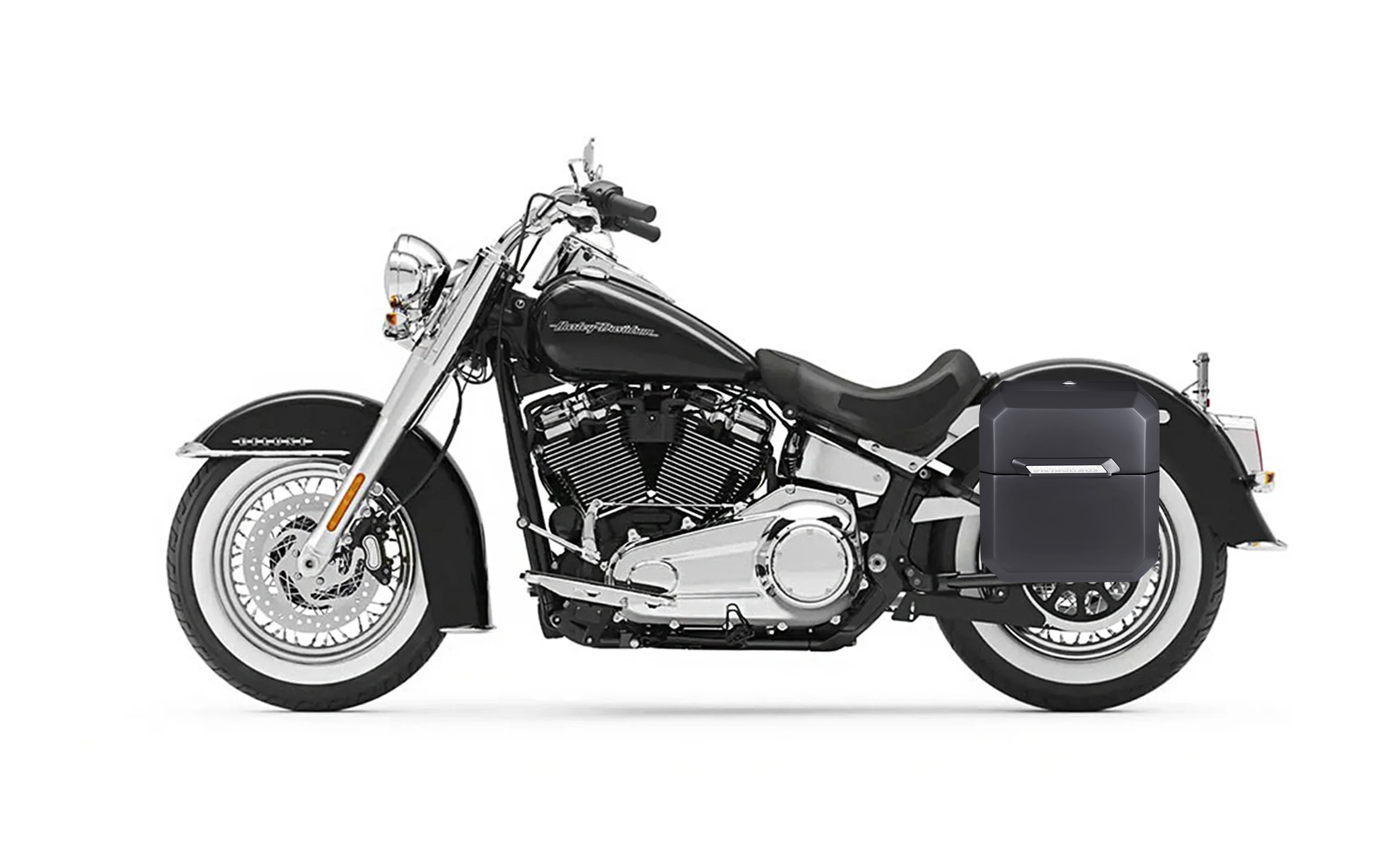 Viking 15L Outlaw Medium Harley Softail Deluxe Flde Matte Solo Hard Saddlebag Left Only Bag On Bike @expand