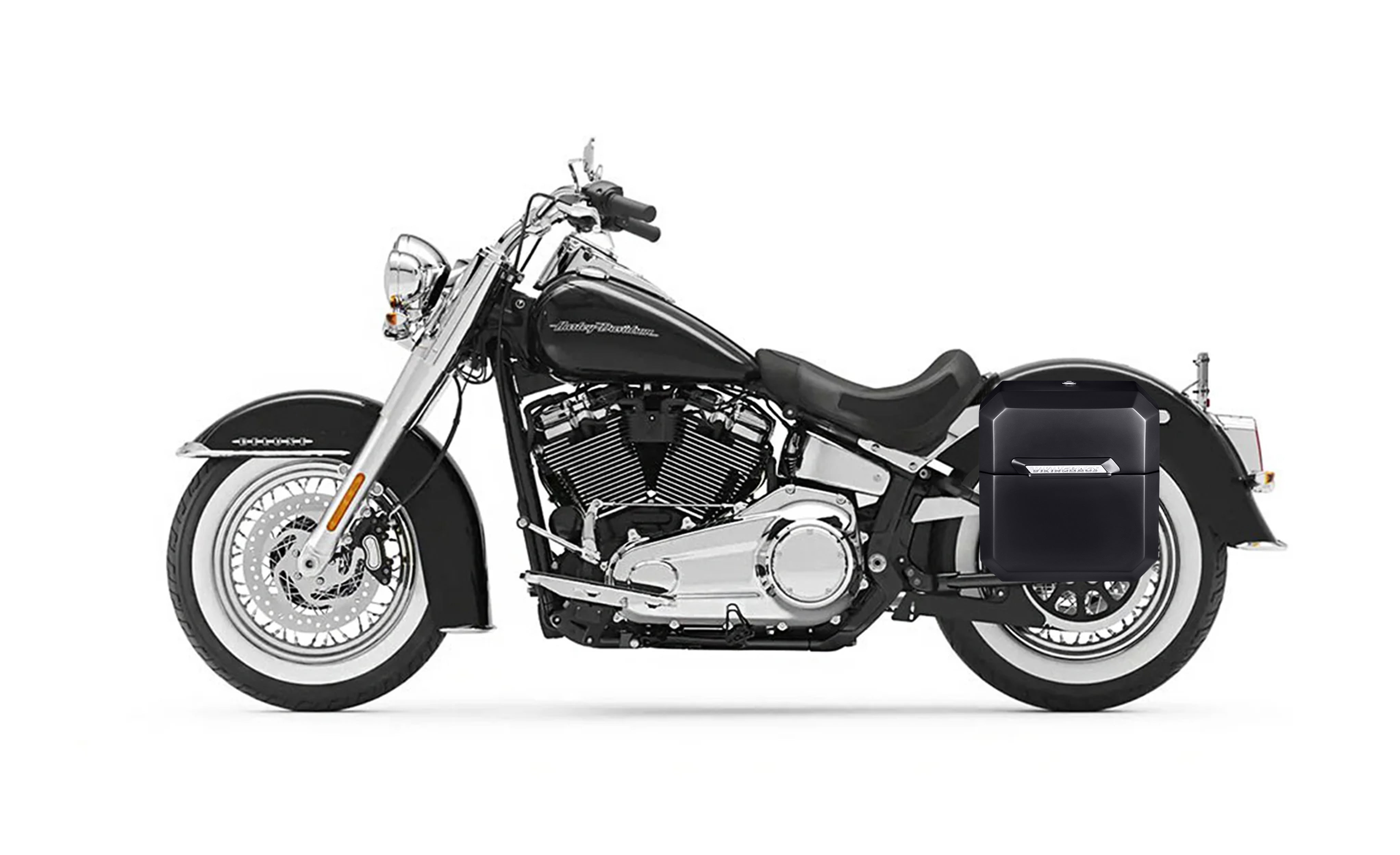 15L - Outlaw Quick Mount Medium Harley Softail Deluxe FLDE Painted Hard Solo Saddlebag (Left Only) Bag On Bike @expand