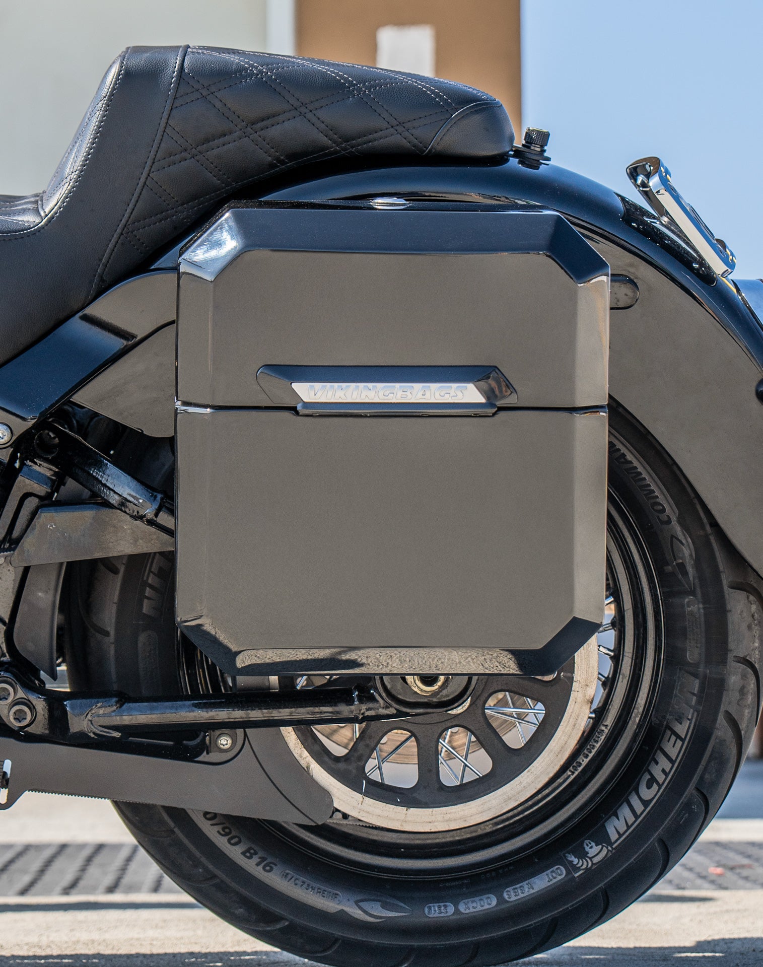 15L - Outlaw Quick Mount Medium Harley Softail Heritage FLHC/S Painted Hard Solo Saddlebag (Left Only) Lifestyle