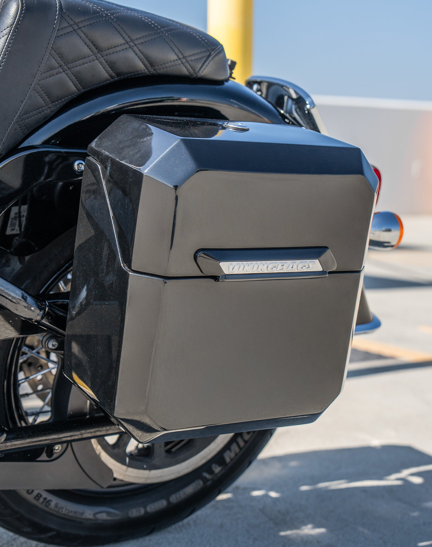 15L - Outlaw Quick Mount Medium Harley Softail Heritage FLHC/S Painted Hard Solo Saddlebag (Left Only) Lifestyle