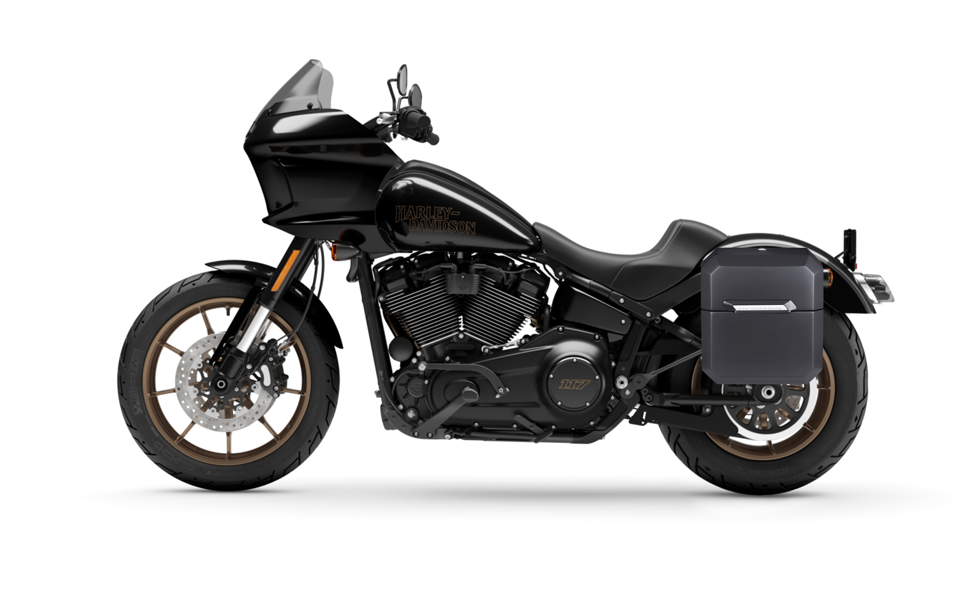 Viking 15L Outlaw Medium Harley Softail Low Rider St Matte Solo Hard Saddlebag Left Only Bag On Bike @expand