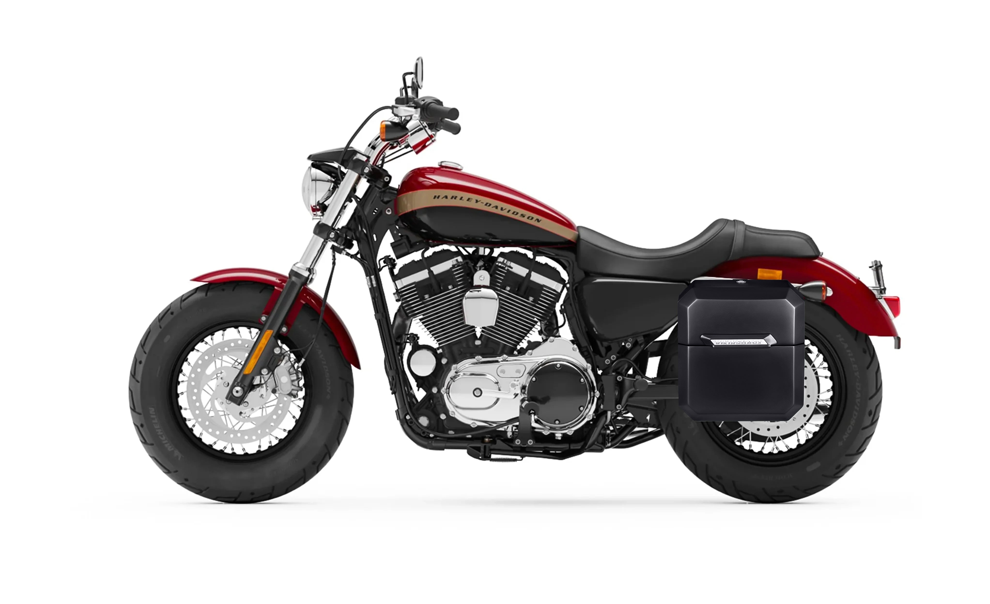 15L - Outlaw Quick Mount Medium Harley Sportster 1200 Custom XL1200C Painted Hard Solo Saddlebag (Left Only) Bag On Bike @expand