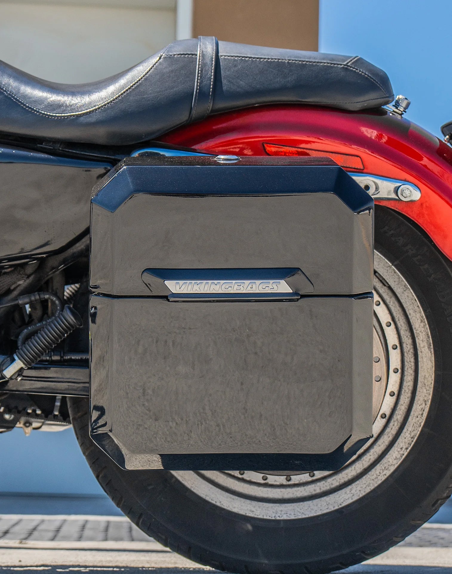 15L - Outlaw Quick Mount Medium Harley Sportster 883 Custom XL883C Painted Hard Solo Saddlebag (Left Only) Lifestyle