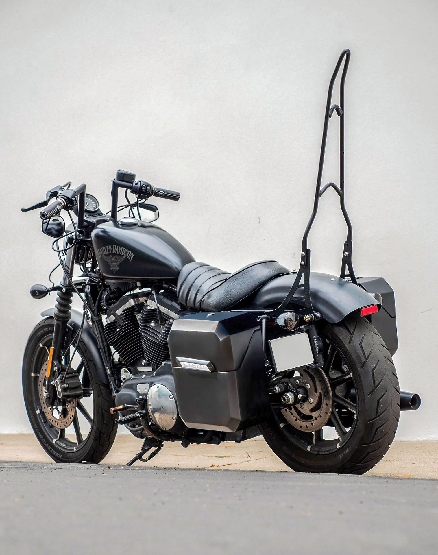 15L - Outlaw Quick Mount Medium Harley Sportster 883 Iron XL883N Matte Hard Solo Saddlebag (Left Only) Lifestyle
