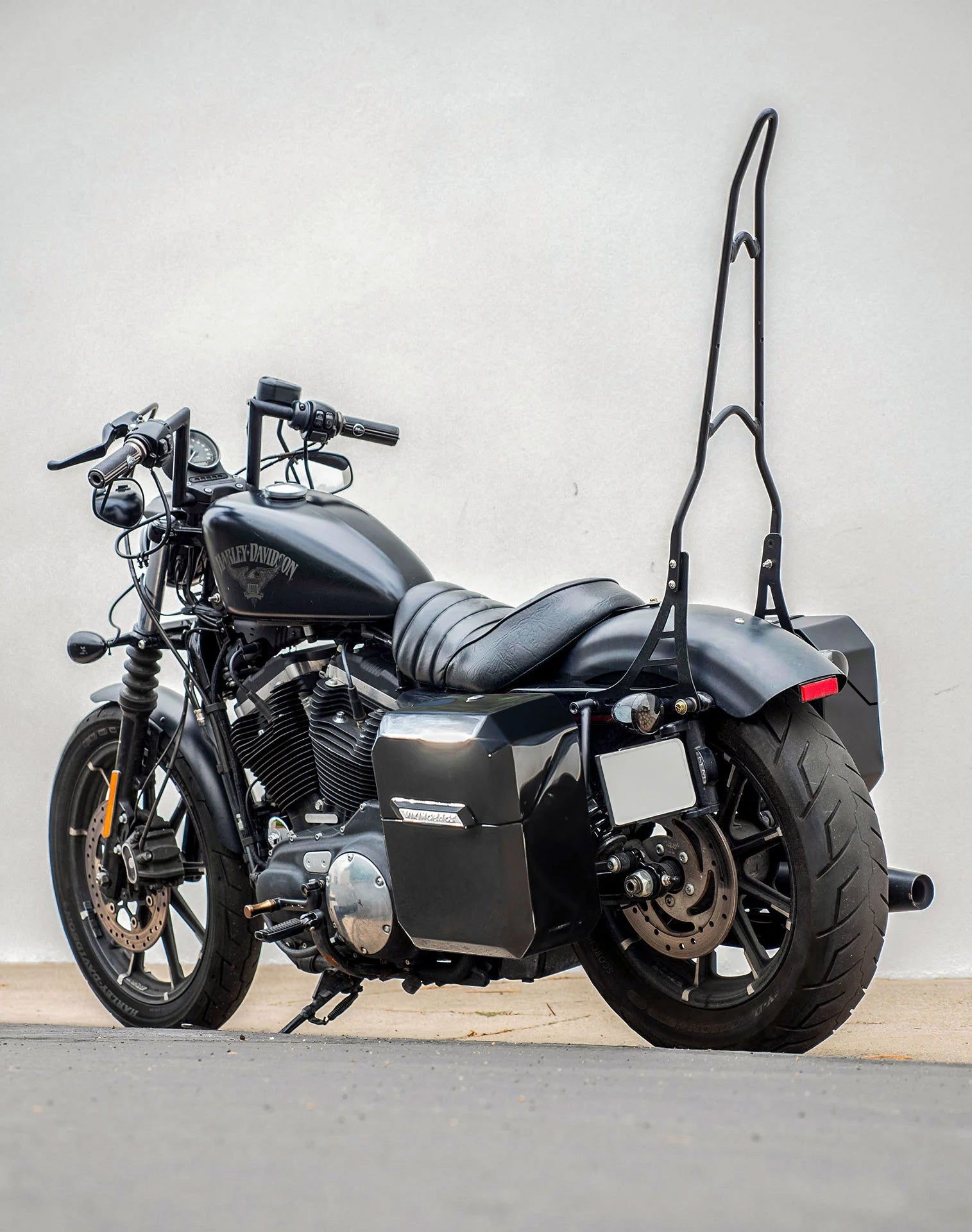 15L - Outlaw Quick Mount Medium Harley Sportster 883 Iron XL883N Painted Hard Solo Saddlebag (Left Only) Lifestyle