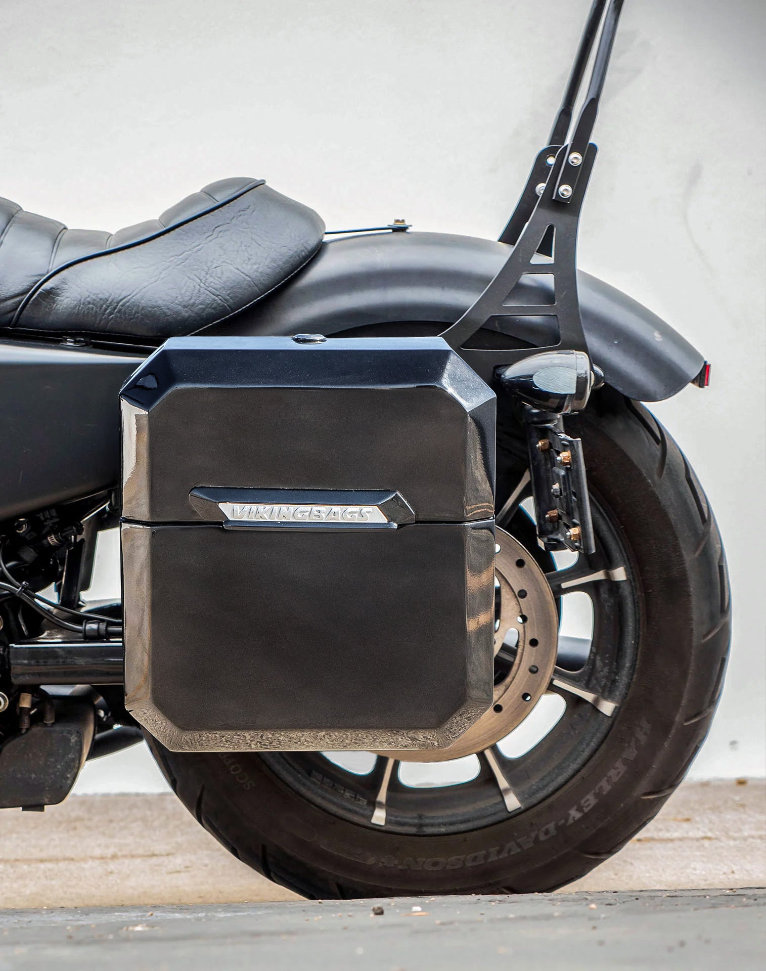 15L - Outlaw Quick Mount Medium Harley Sportster 883 Iron XL883N Painted Hard Solo Saddlebag (Left Only) Lifestyle