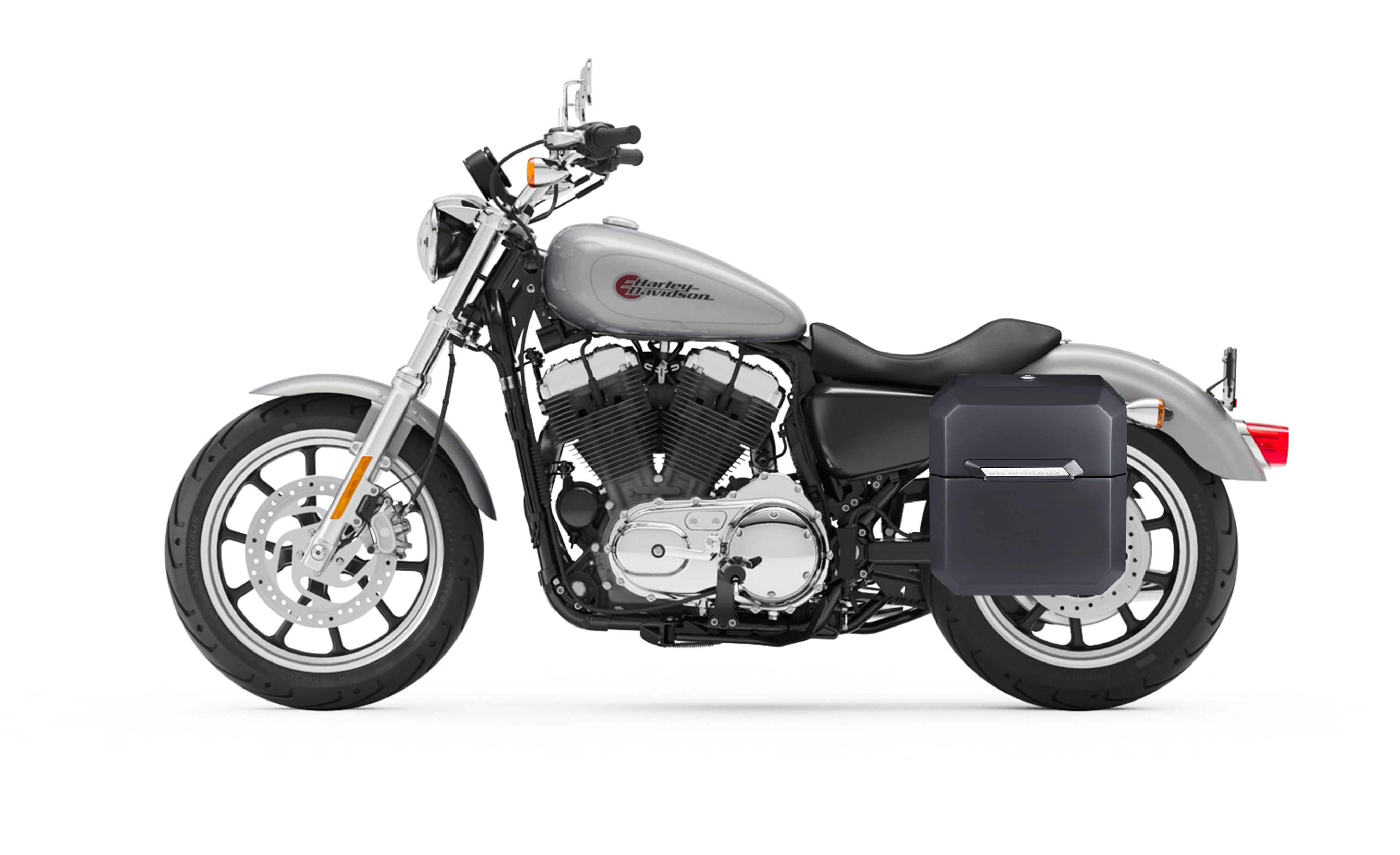 15L - Outlaw Quick Mount Harley Sportster Superlow Matte Hard Solo Saddlebag (Left Only) Bag on Bike @expand