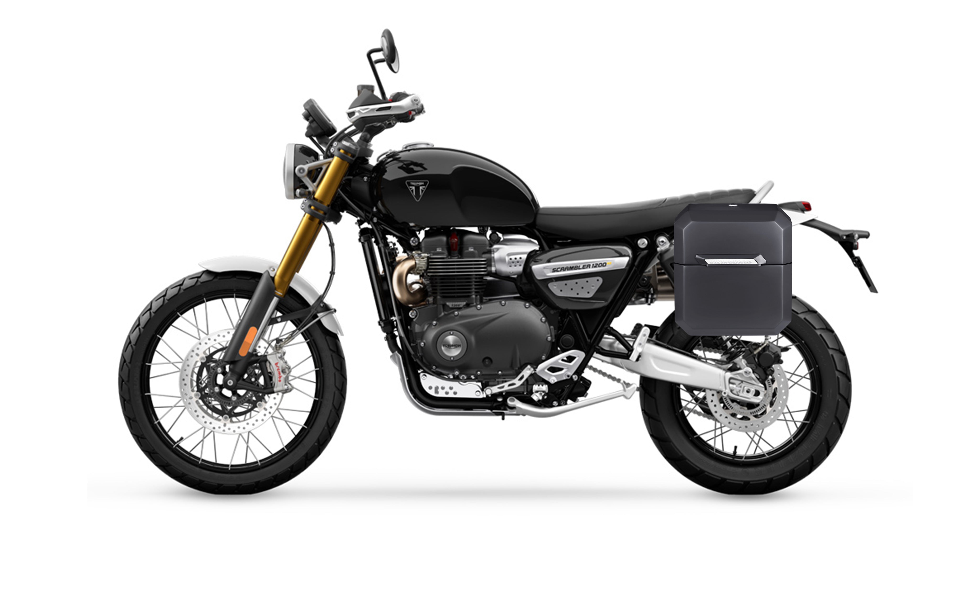 15L - Outlaw Quick Mount Triumph Scrambler 1200 Matte Hard Solo Saddlebag (Left Only) Bag on Bike @expand