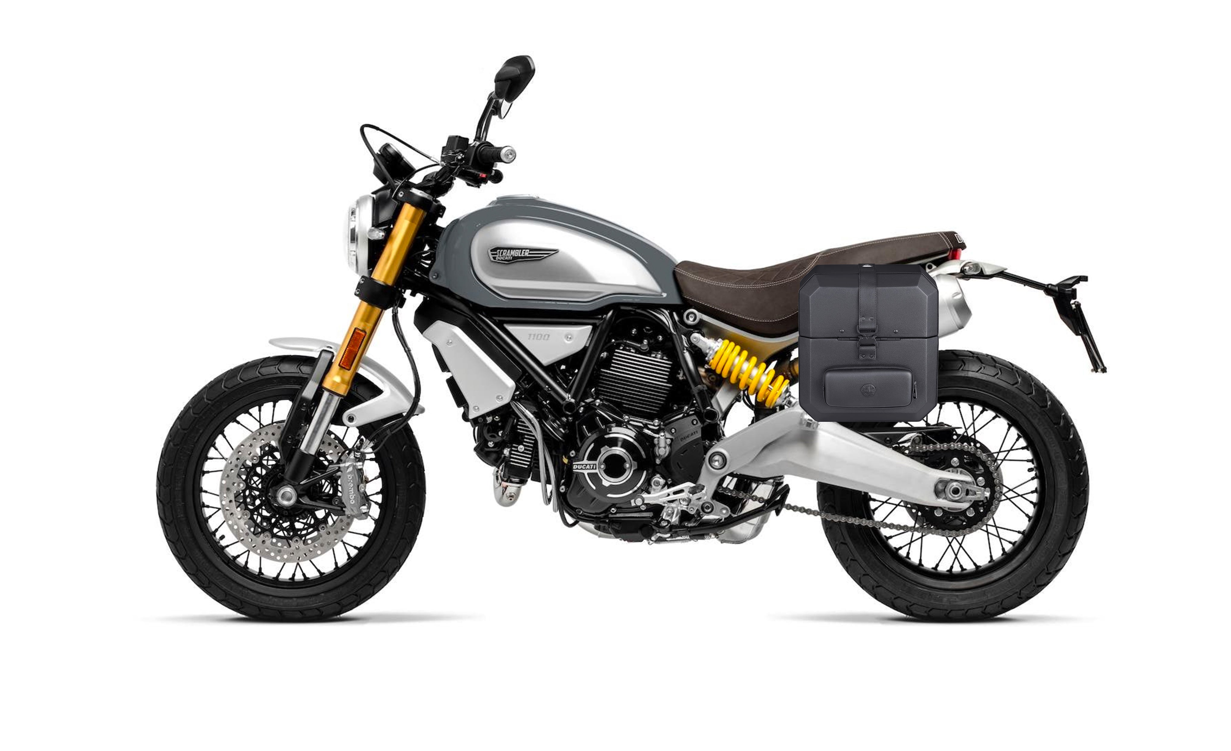 15L - Outlaw Quick Mount Medium Ducati Scrambler 1100/Special/Sport Hard Solo Saddlebag (Left Only) Bag on Bike @expand