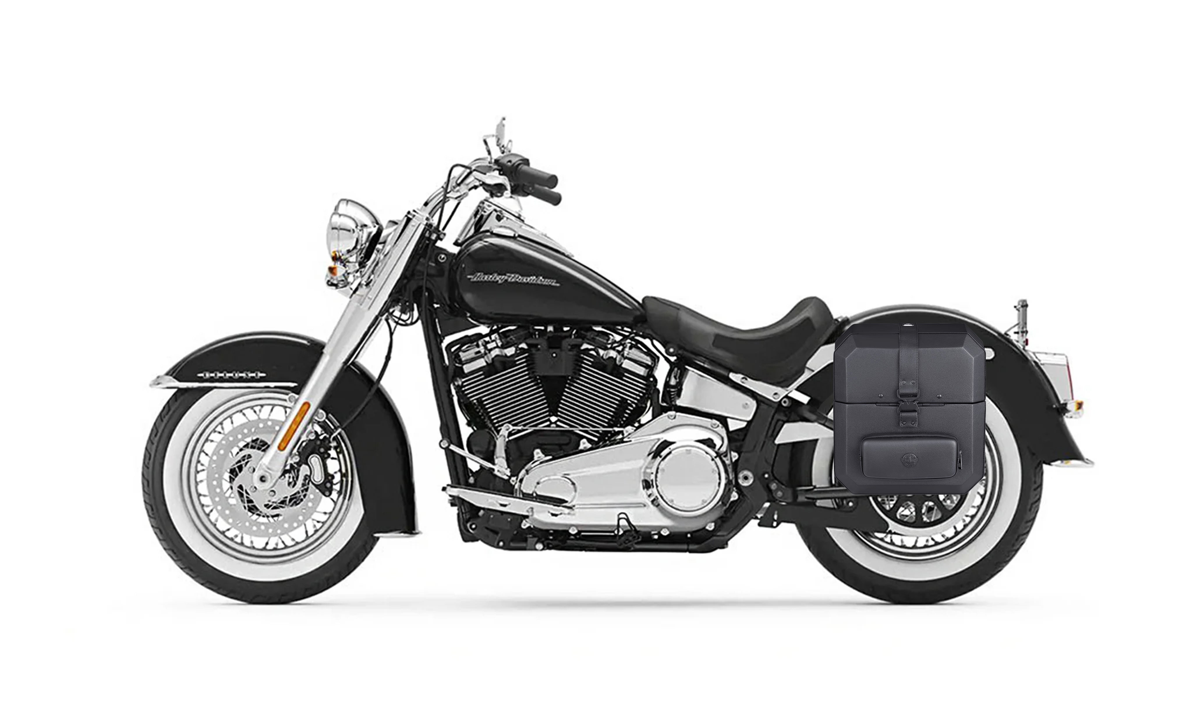 Viking 15L Outlaw Quick Mount Medium Harley Softail Deluxe Flde Solo Hard Saddlebag Left Only Bag On Bike @expand