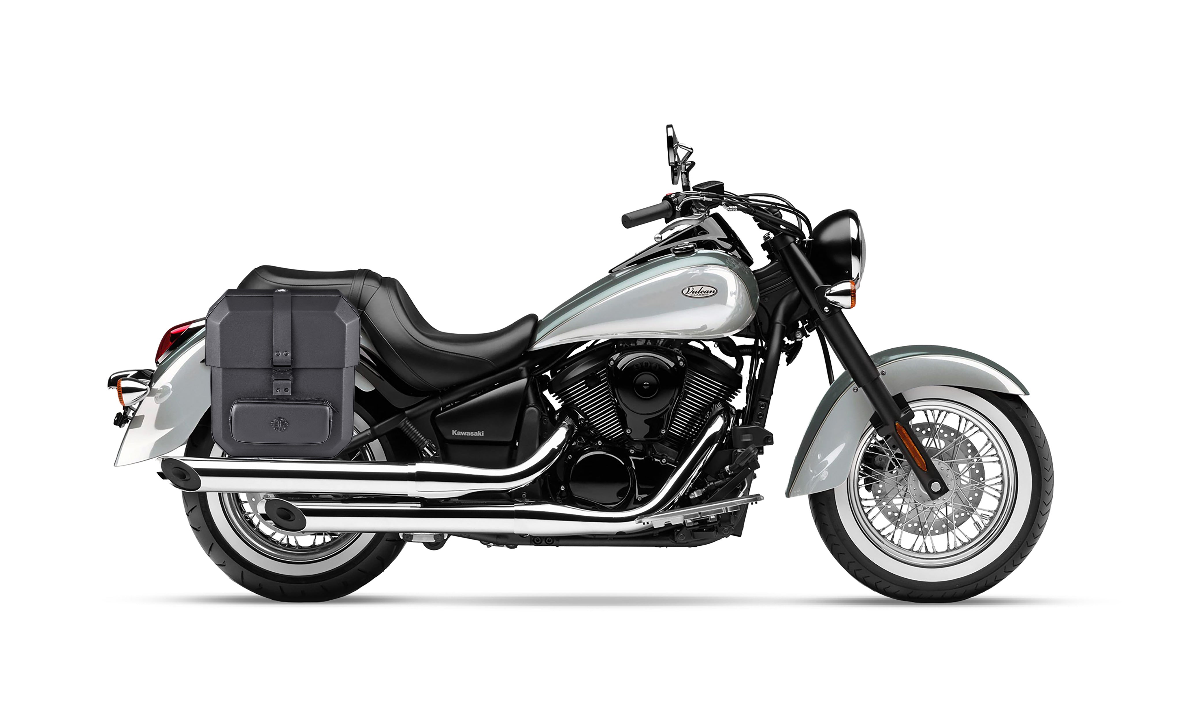 15L - Outlaw Quick Mount Medium Kawasaki Vulcan 900 Classic VN900 Hard Solo Saddlebag (Right Only) Bag on Bike @expand