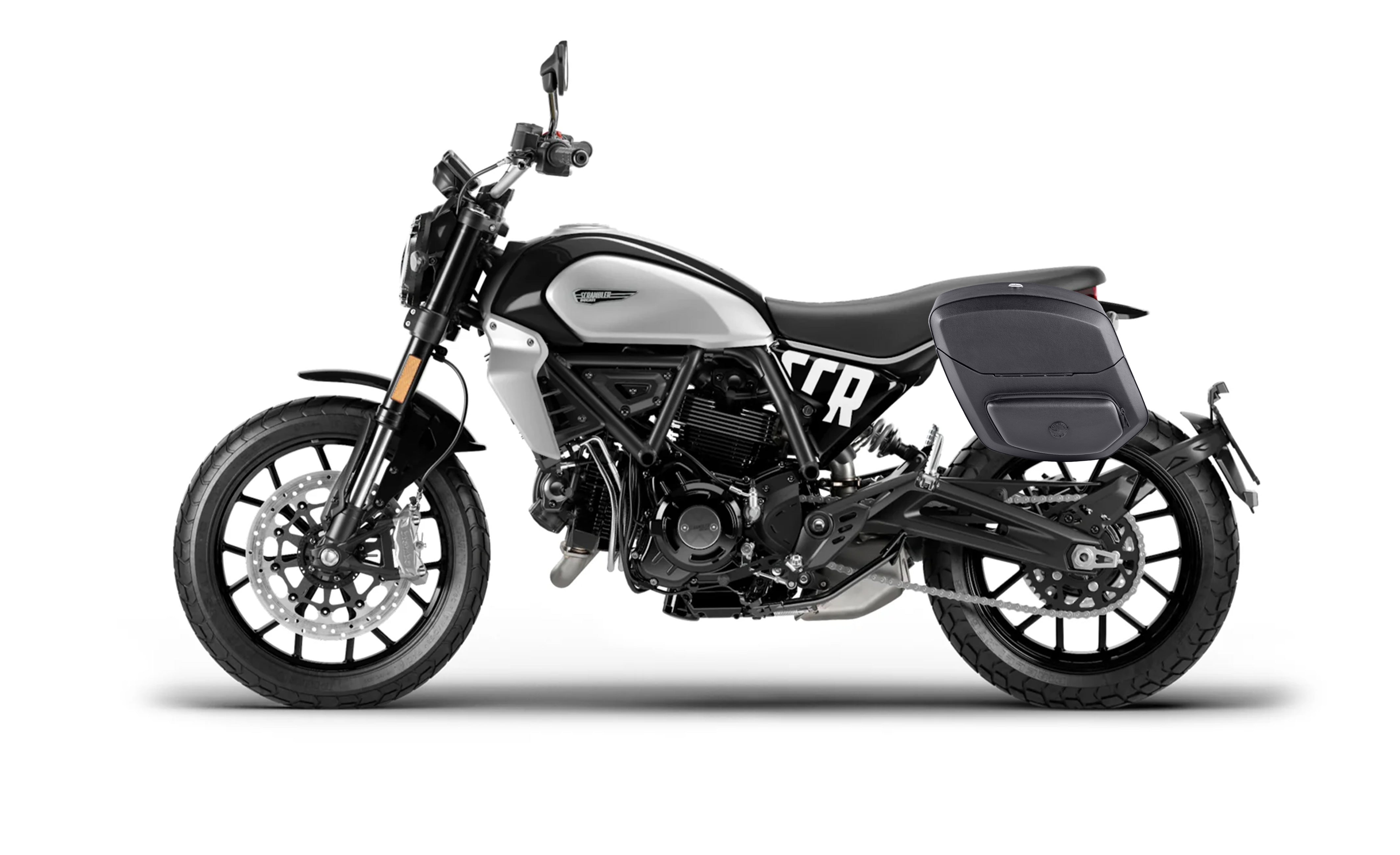 20L - Ironclad Quick Mount Medium Ducati Scrambler (2018-2022) Hard Solo Saddlebag (Left Only) Bag on Bike @expand
