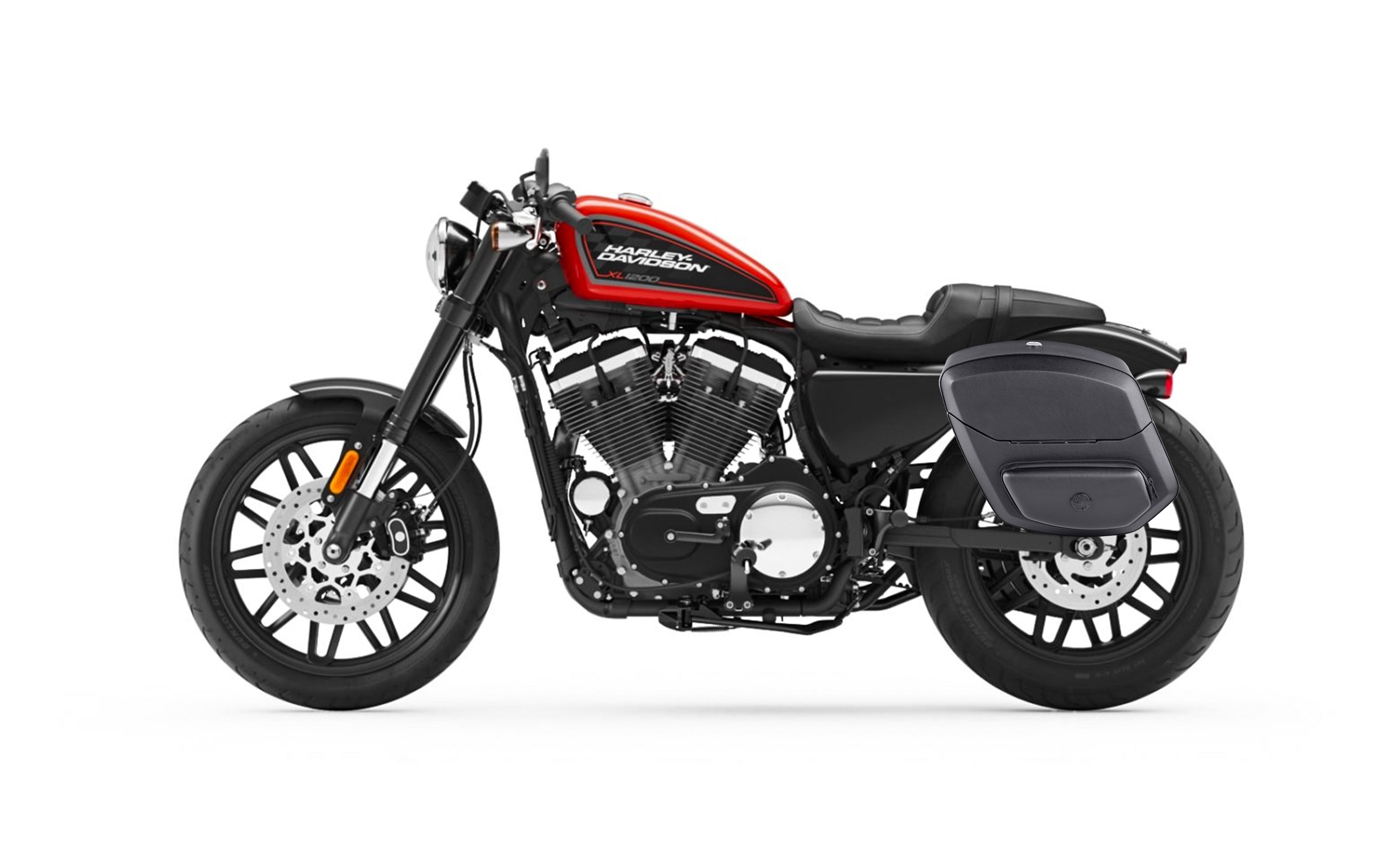 12L - Ironclad Quick Mount Medium Harley Sportster Roadster XL1200CX Hard Solo Saddlebag (Left Only) Bag on Bike @expand