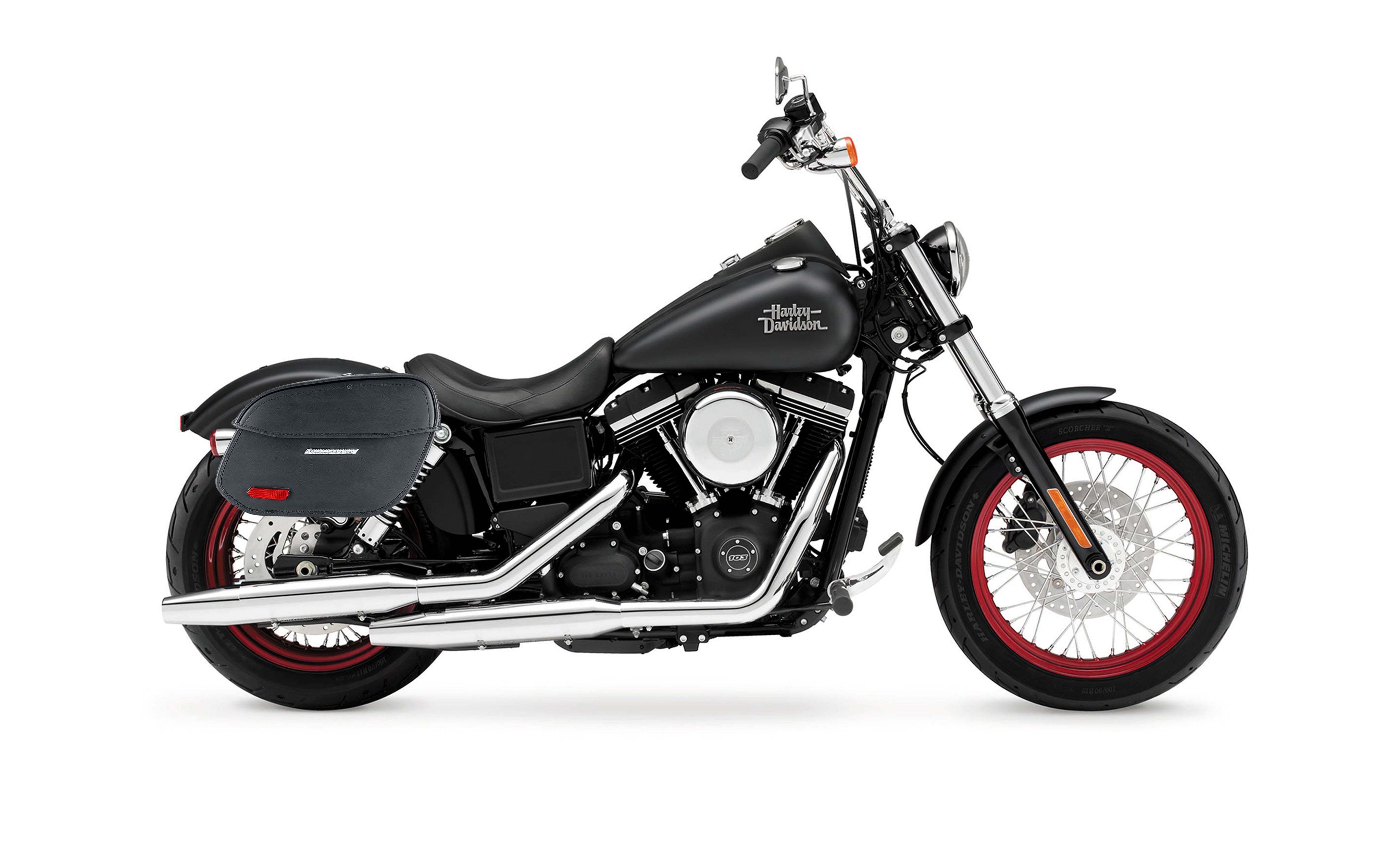 22L - Aegis Quick Mount Medium Shock Cutout Motorcycle Saddlebags for Harley Dyna Street Bob FXDB/I Bag on Bike @expand