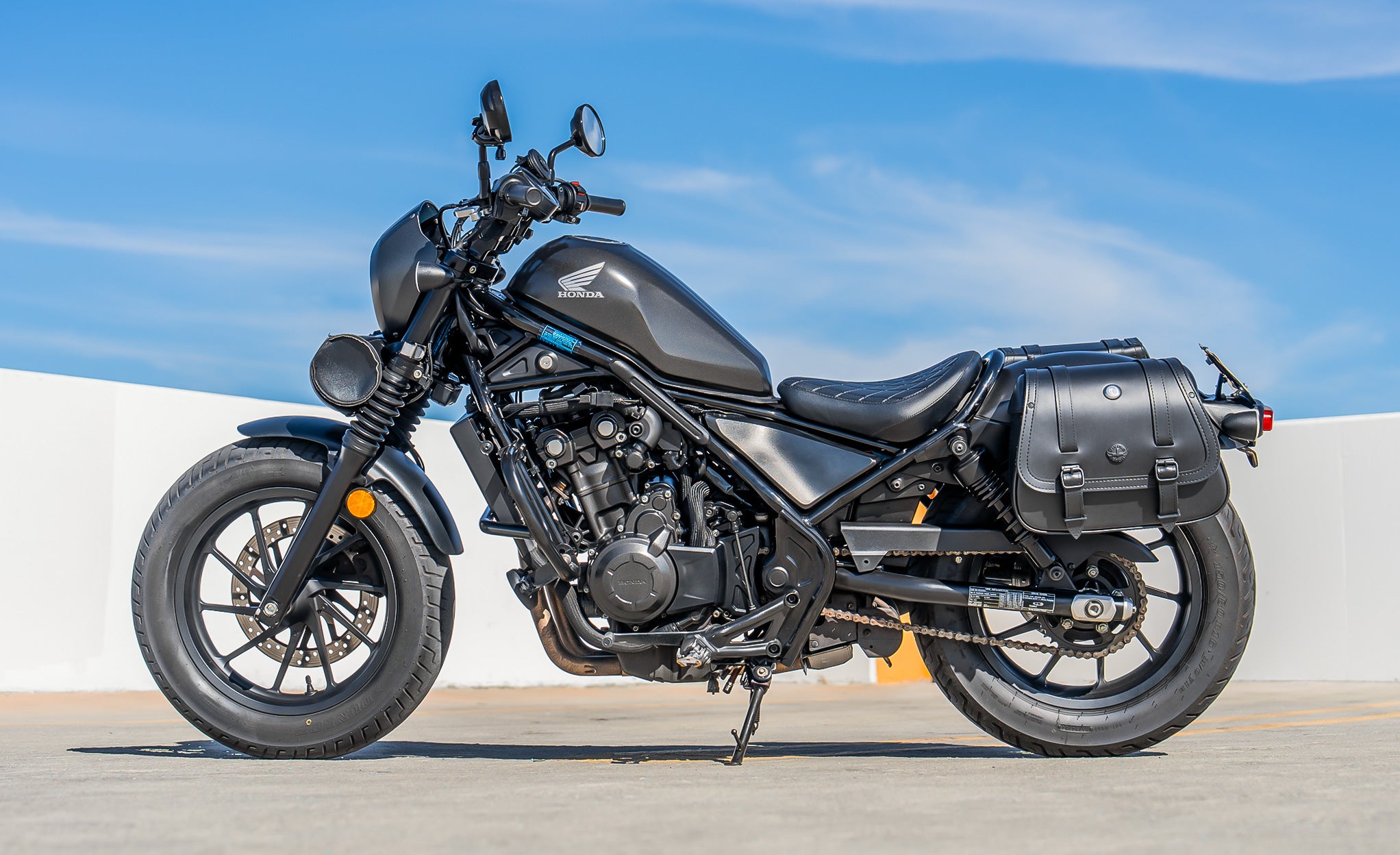 25L - SpiritBlade Large Honda Rebel 300 Leather Motorcycle Saddlebags Lifestyle @expand