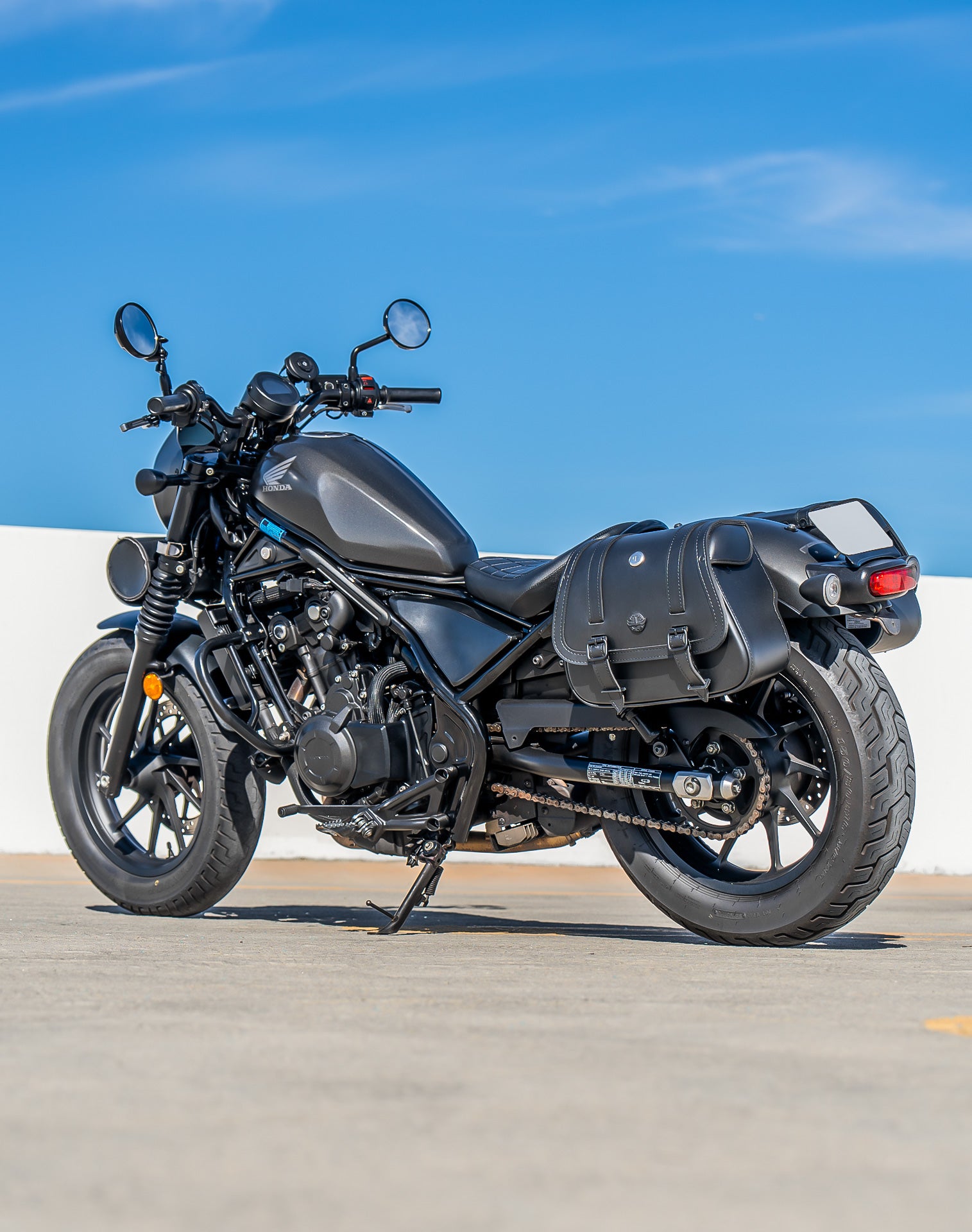 25L - SpiritBlade Large Honda Rebel 500 Leather Motorcycle Saddlebags Lifestyle