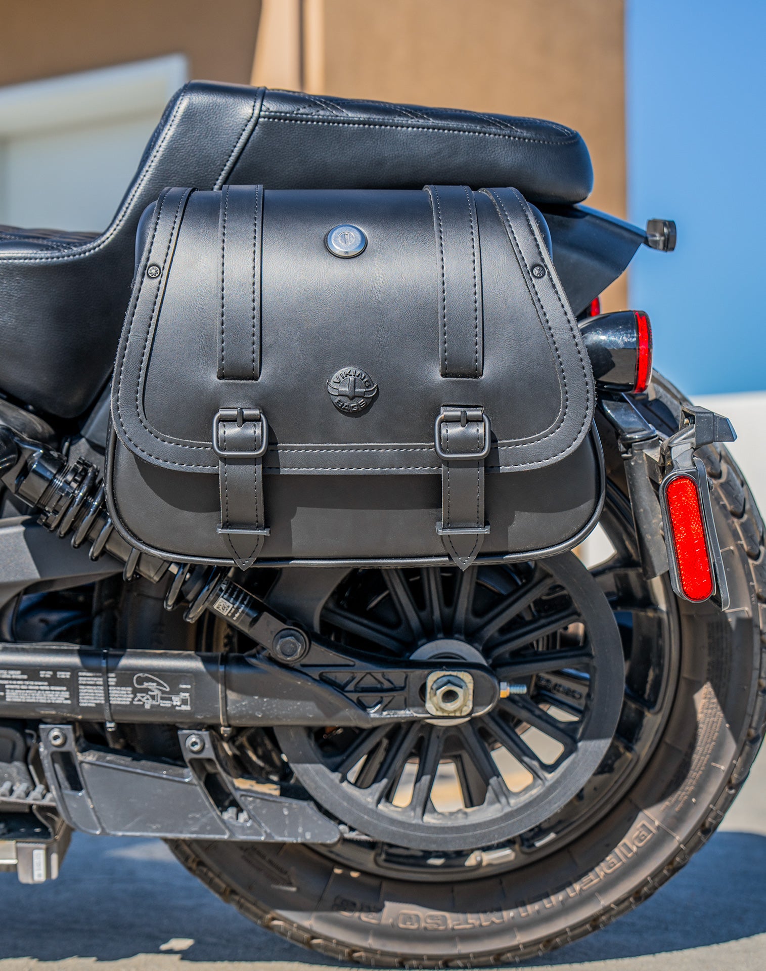 25L - SpiritBlade Large Indian Scout Bobber Leather Motorcycle Saddlebags Lifestyle