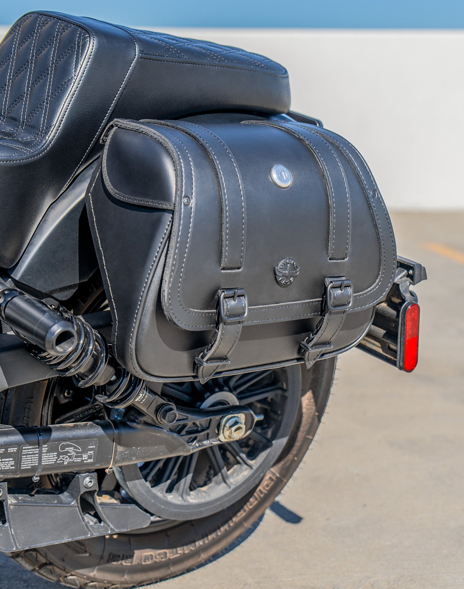 25L - SpiritBlade Large Indian Scout Sixty Bobber Leather Motorcycle Saddlebags Lifestyle