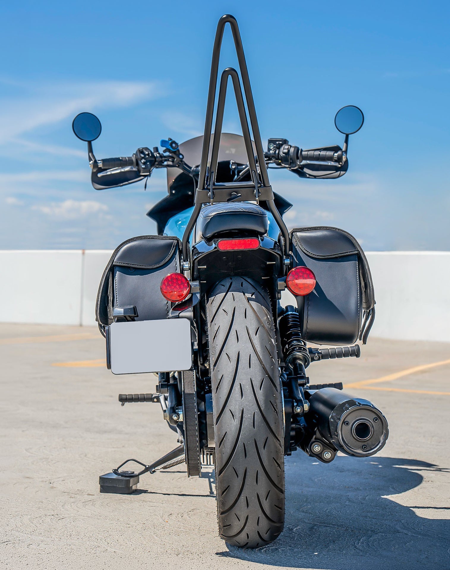 25L - SpiritBlade Large Indian Scout Sixty Bobber Leather Motorcycle Saddlebags Lifestyle