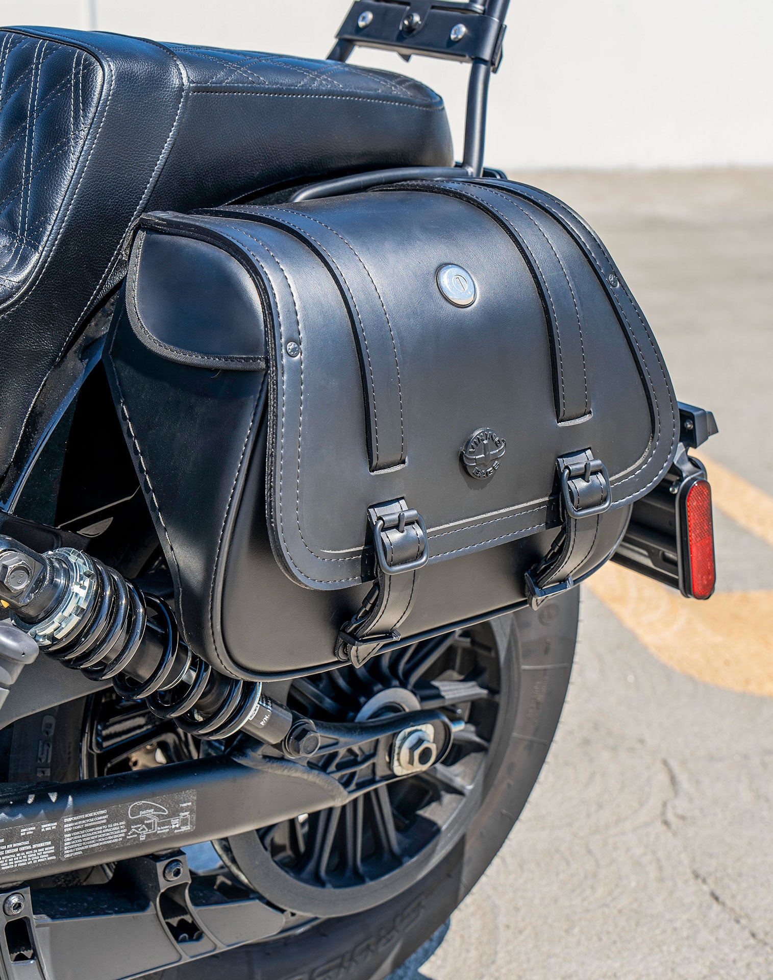 25L - SpiritBlade Large Indian Scout Sixty Bobber Leather Motorcycle Saddlebags Lifestyle
