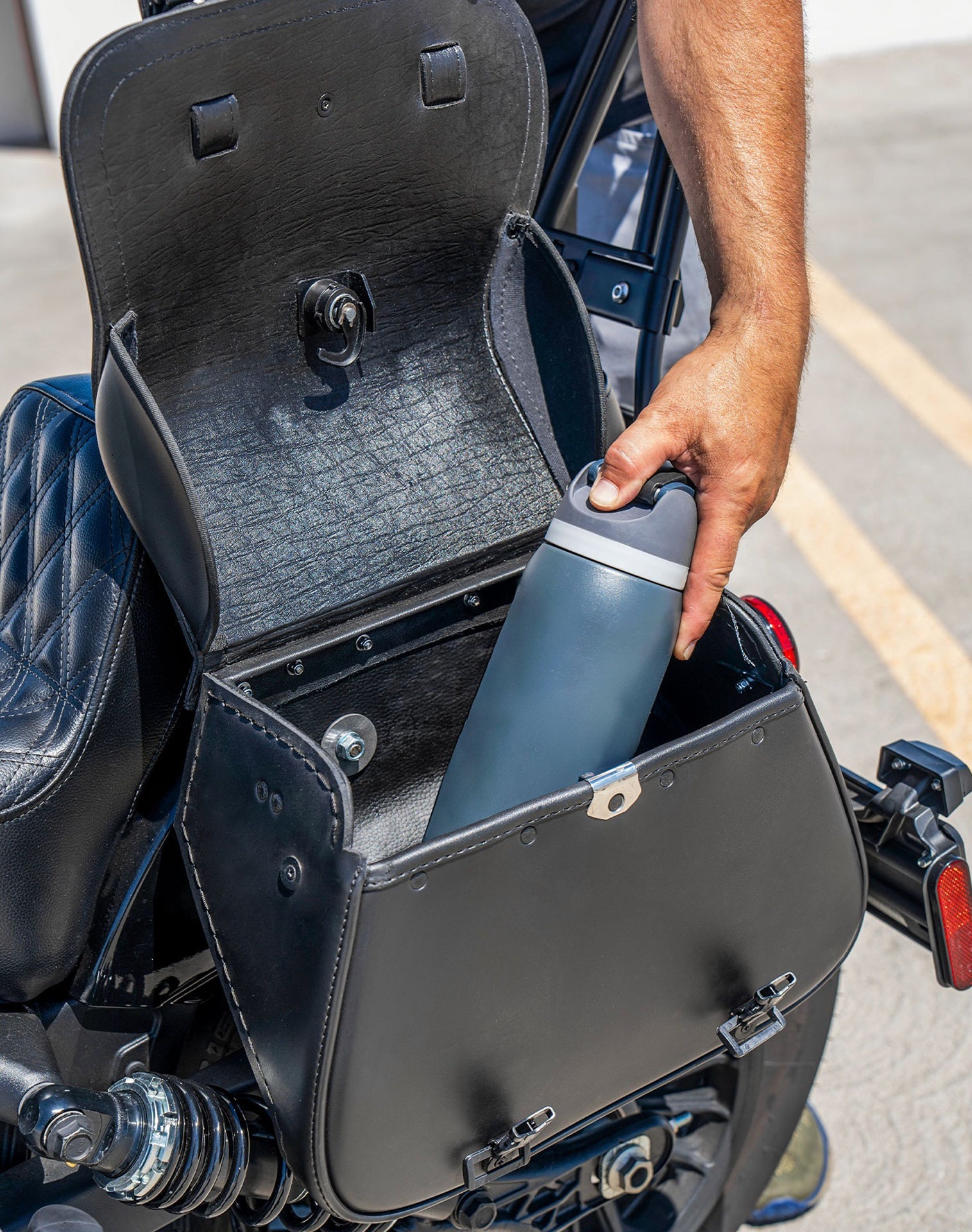 25L - SpiritBlade Large Indian Scout Sixty Bobber Leather Motorcycle Saddlebags Lifestyle