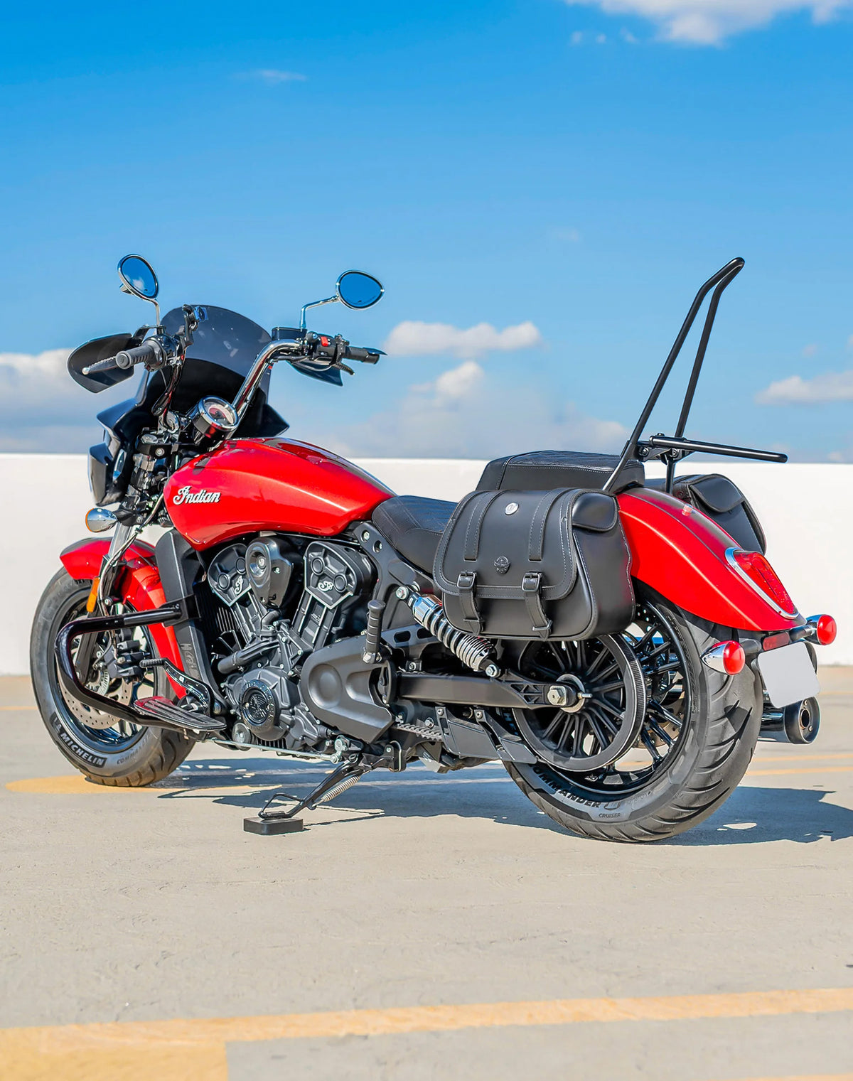 25L - SpiritBlade Medium 2025+ Indian Scout Sixty Classic Leather Motorcycle Saddlebags Lifestyle