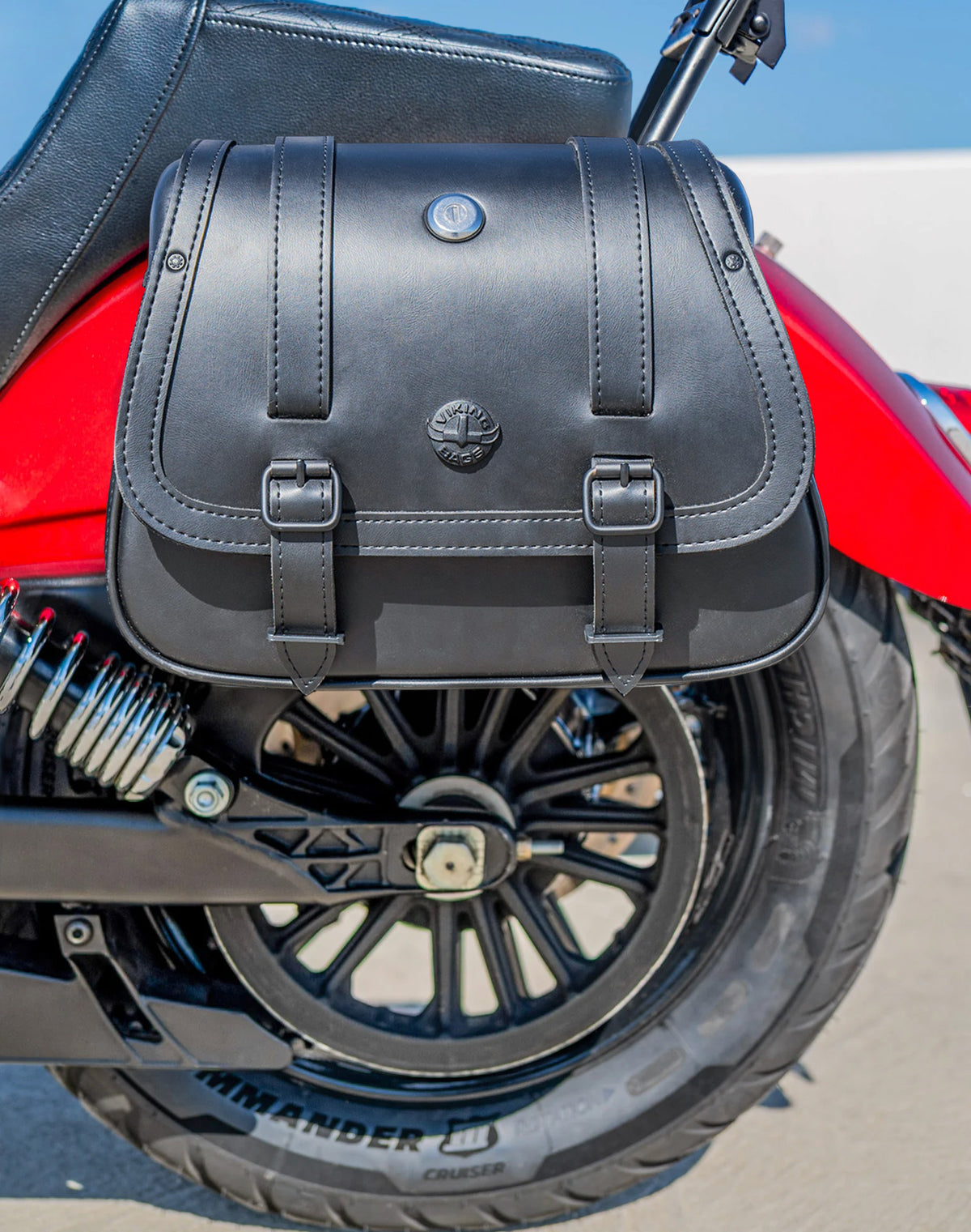 25L - SpiritBlade Medium 2025+ Indian Scout Sixty Classic Leather Motorcycle Saddlebags Lifestyle