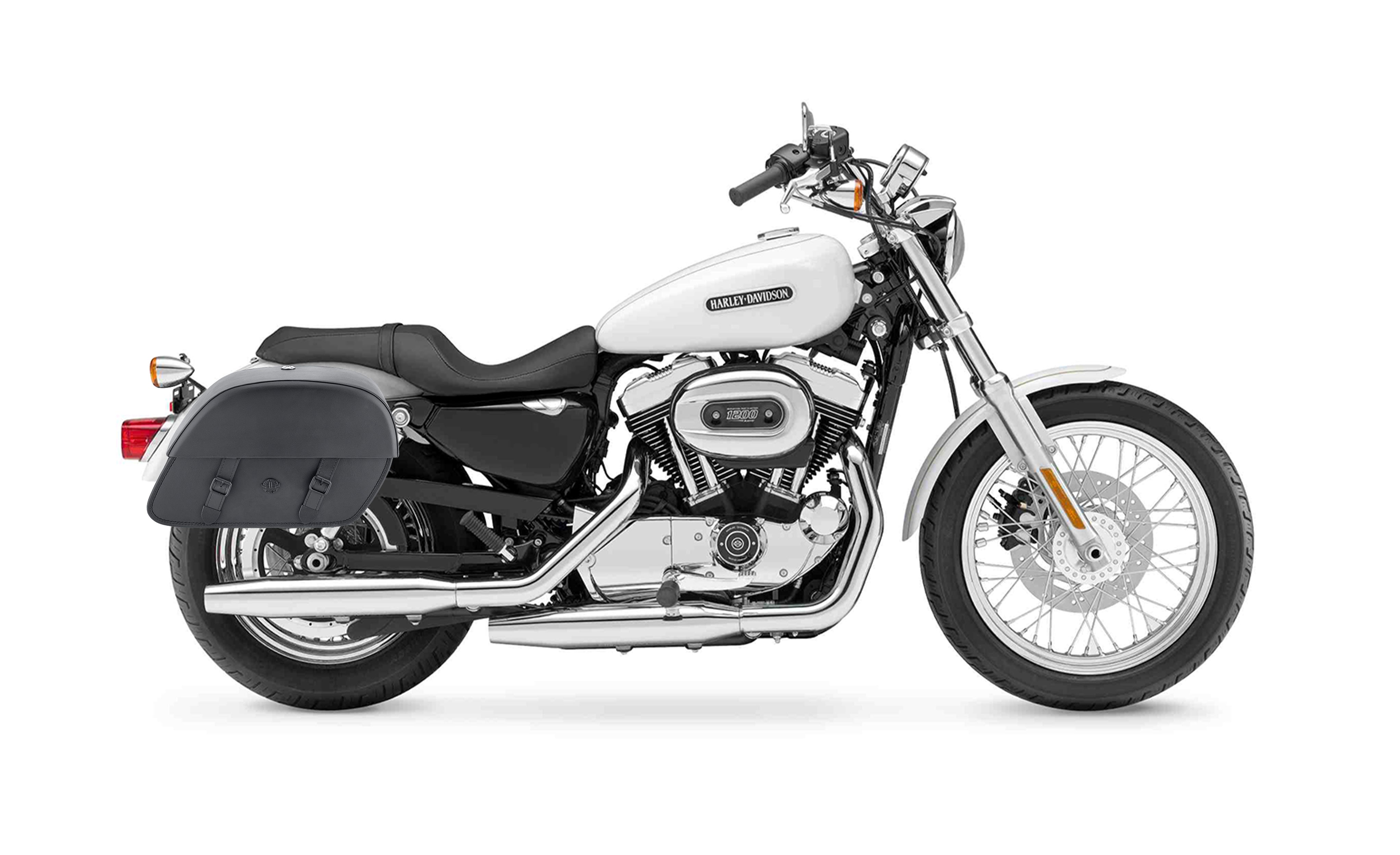 26L - Baelor Large Shock-Cutout Leather Saddlebags for Harley Sportster 1200 Low XL1200L Bag on Bike @expand
