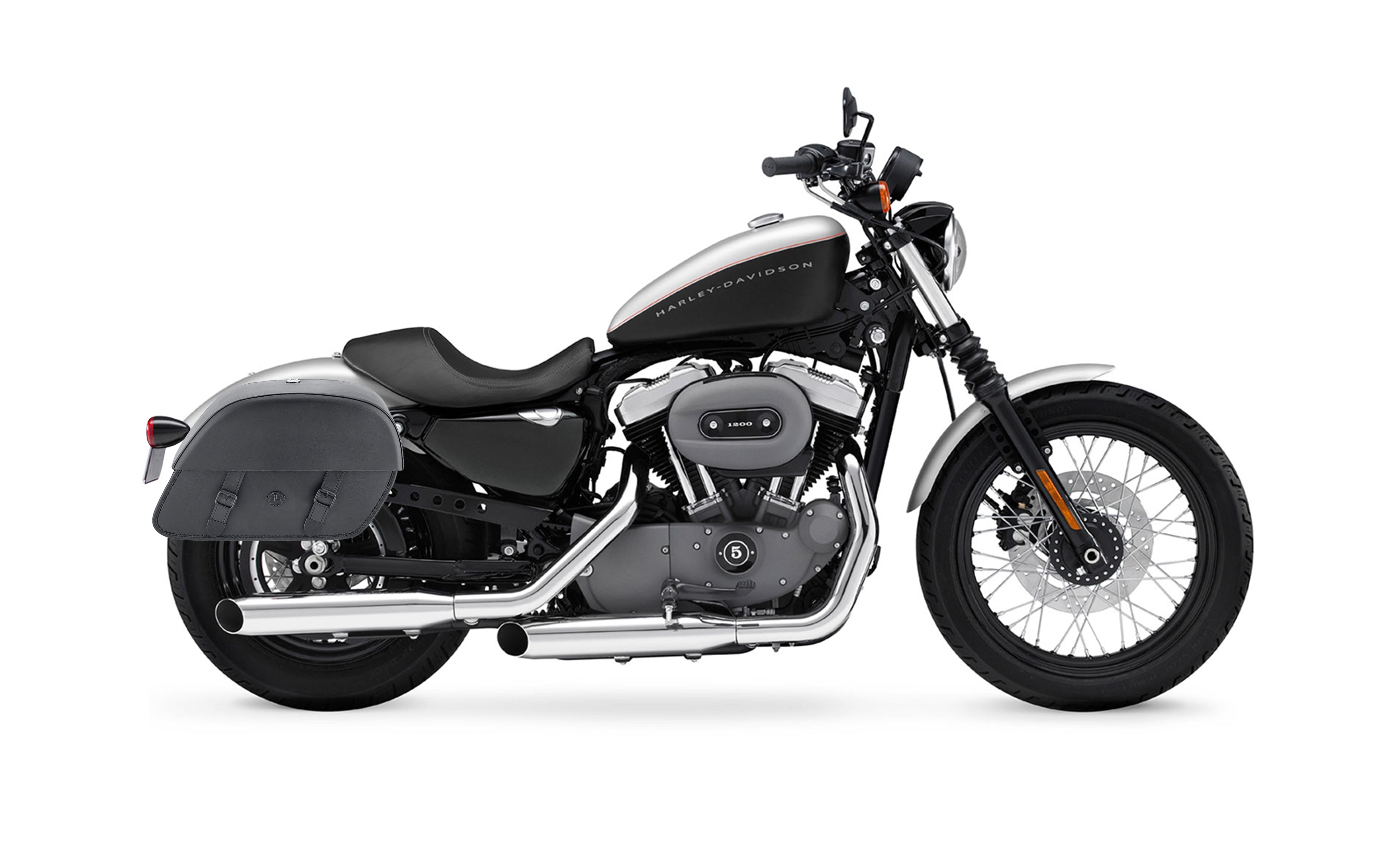 26L - Baelor Large Shock-Cutout Leather Saddlebags for Harley Sportster 1200 Nightster XL1200N Bag on Bike @expand