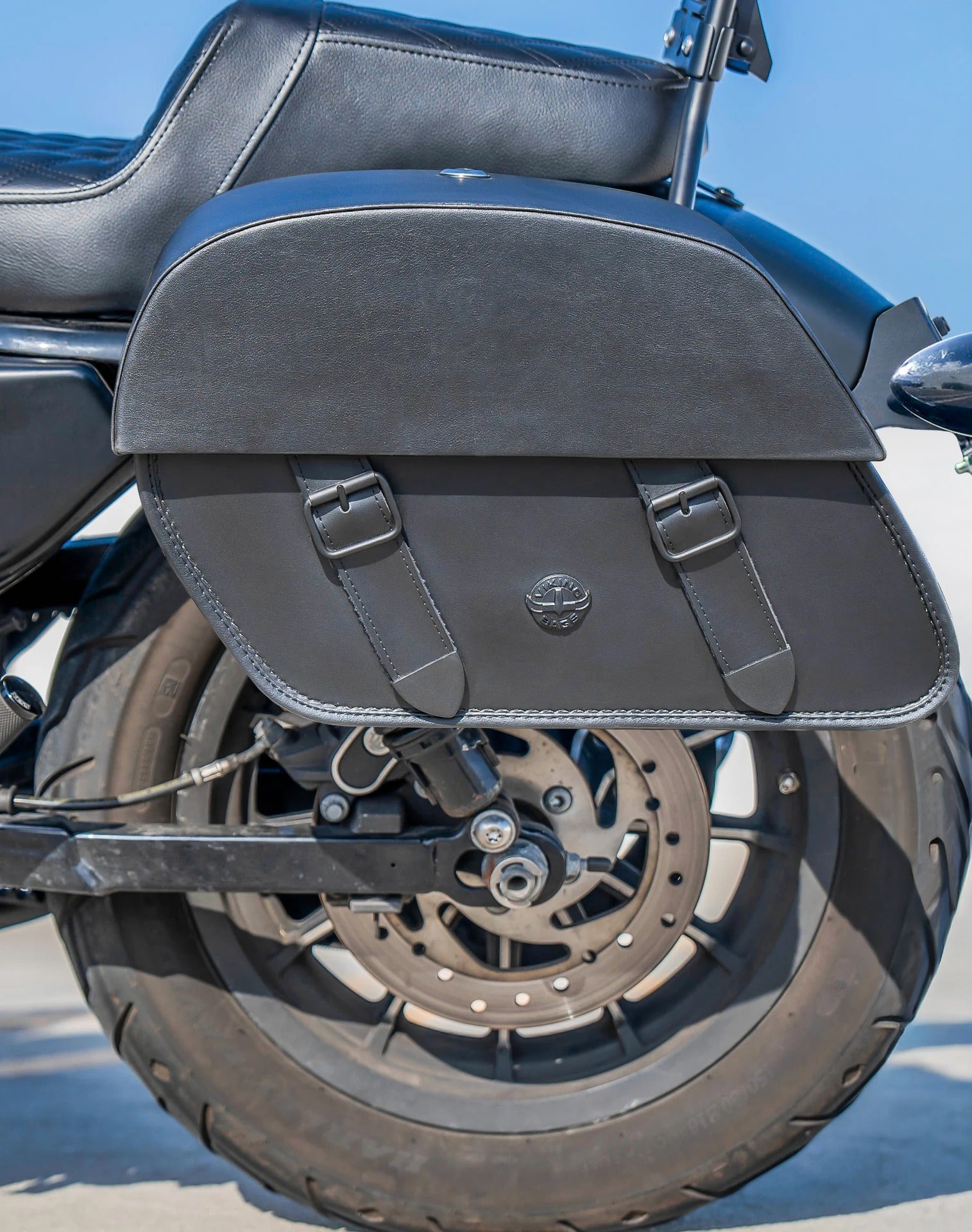 32L - Baelor Large Hard Mount Shock Cutout Saddlebags for Harley Sportster 883 Iron XL883N Lifestyle