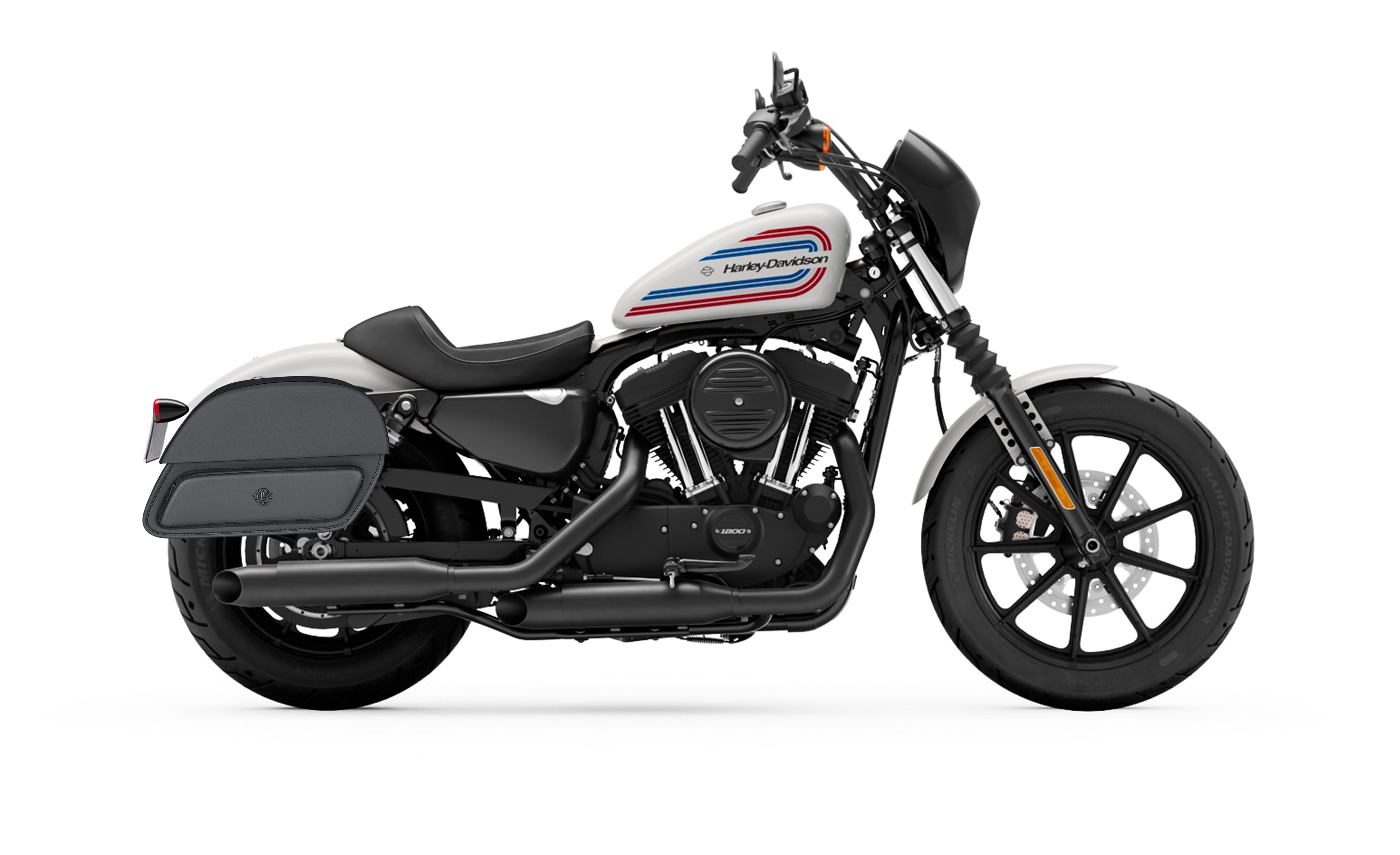 26L - Pantheon Large Shock Cutout Leather Saddlebags for Harley Sportster 1200 Iron XL1200NS Bag on Bike @expand