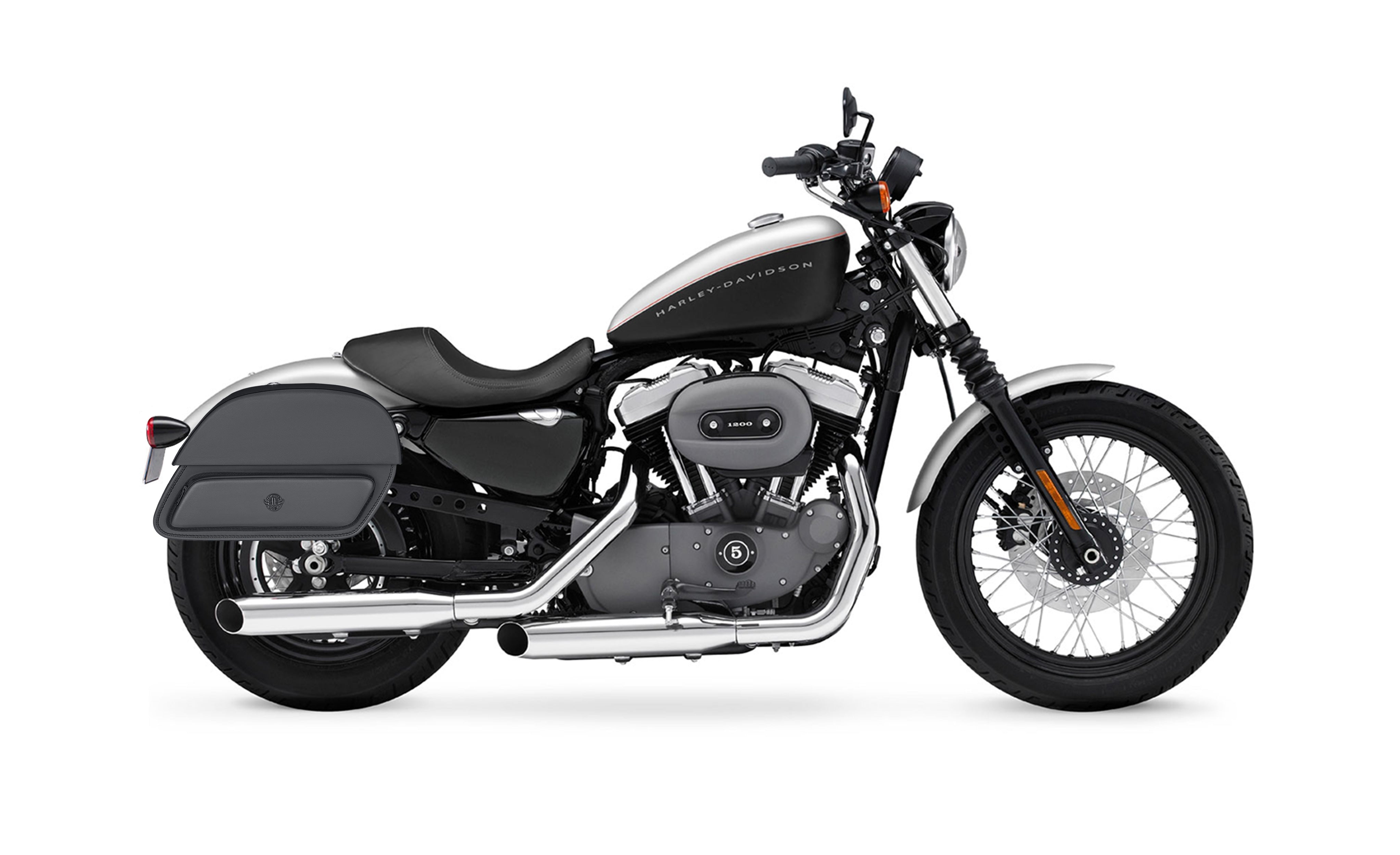 26L - Pantheon Large Shock Cutout Leather Saddlebags for Harley Sportster 1200 Nightster XL1200N Bag on Bike @expand