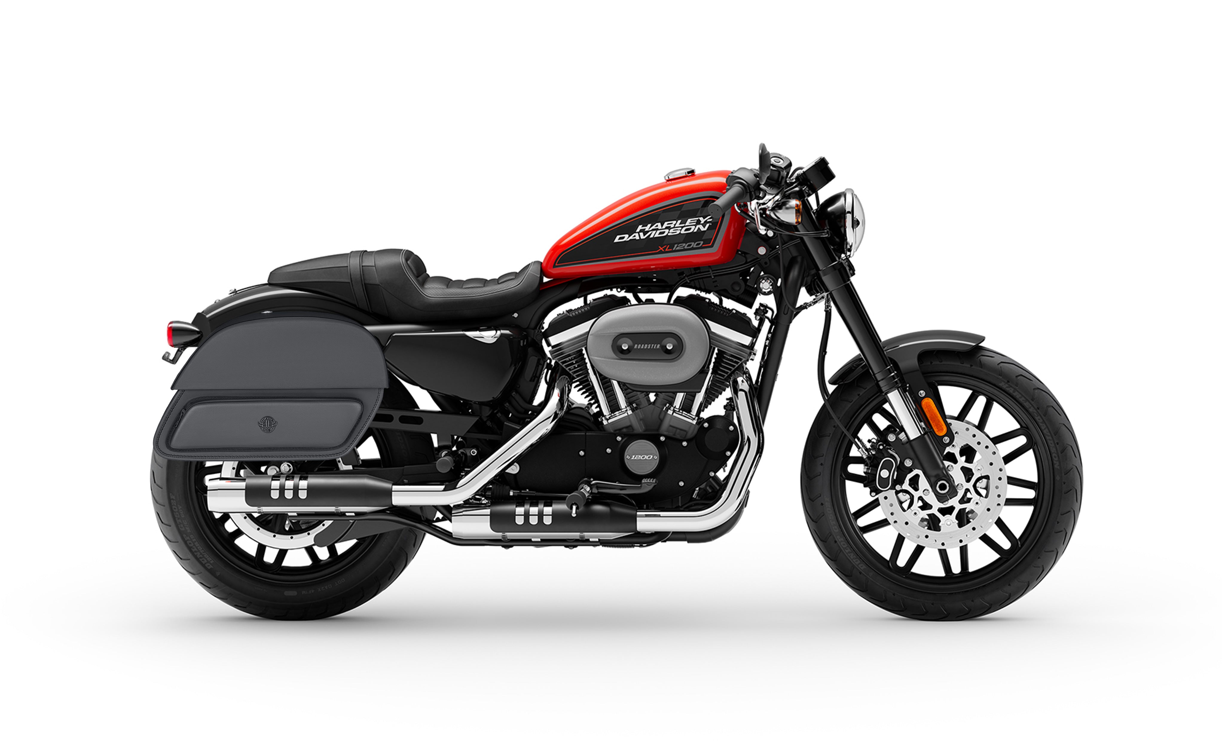 26L - Pantheon Large Shock Cutout Leather Saddlebags for Harley Sportster 1200 Roadster XL1200CX Bag on Bike @expand